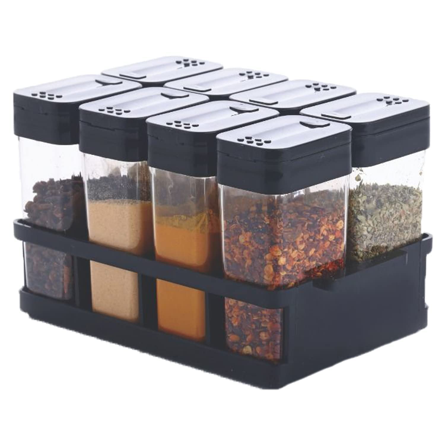Meecoste Kitchen 8 Pcs Sets Airtight Rasoi Box Spice Storage Jar Masala Box Spice Container, Idle For Easy Flow Spice Storage Co