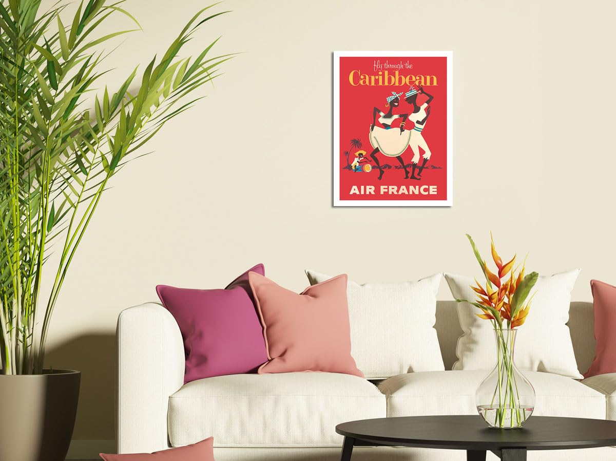 Fly Through The Caribbean - France - Calypso Dancers And Conga Drummer - Vintage Airline Travel Poster C.1958 - Master Art Print