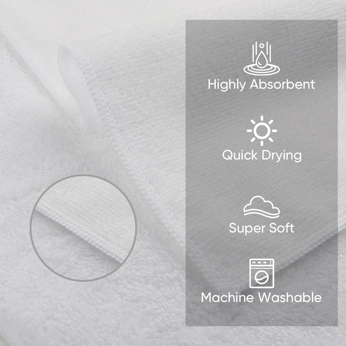 Homexcel Microfiber Washcloths 12 Pack, Highly Absorbent And Soft Face Towel, Multi-Purpose White Wash Cloths For Bathroom, Hote