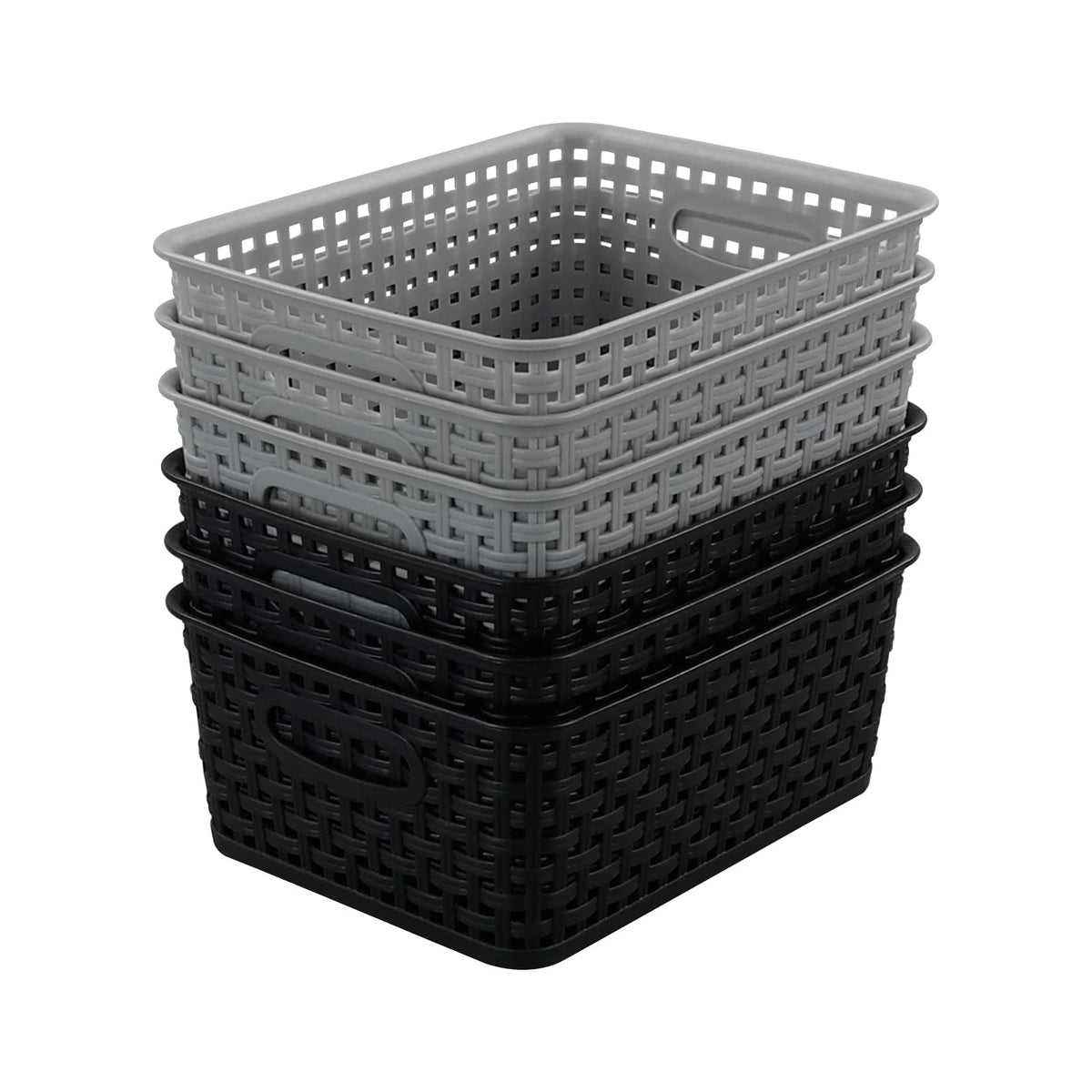 Qqbine Plastic Woven Storage Basket, Plastic Weave Organizer Bins, 6 Packs