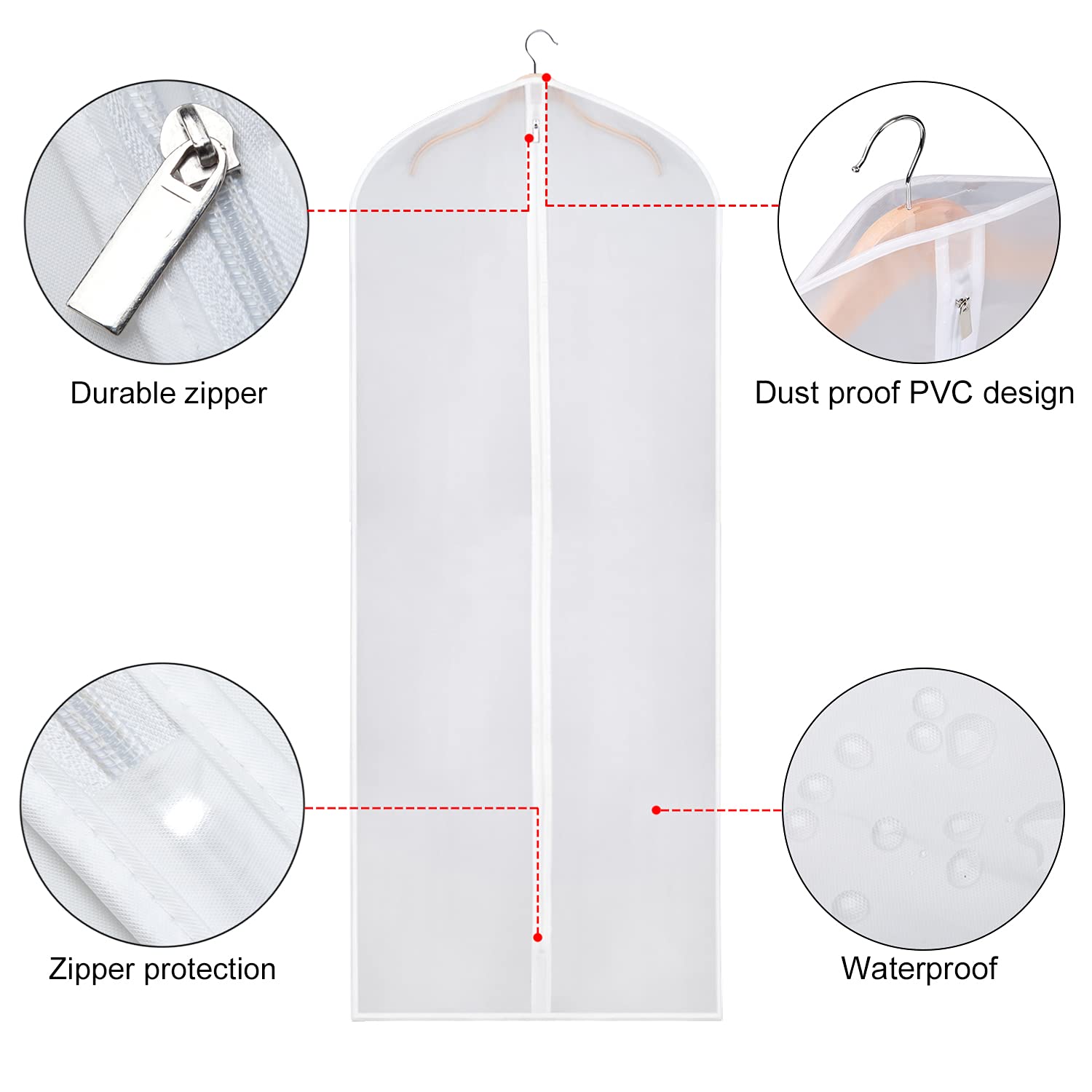 Zilink Garment Bag Dress Bags for Storage Set of 10 Long Dresses Suit Protector Cover 60-inch with Full-Length Zipper for Suit  Coat  Long Winter Coat  Long Dress Closet Storage