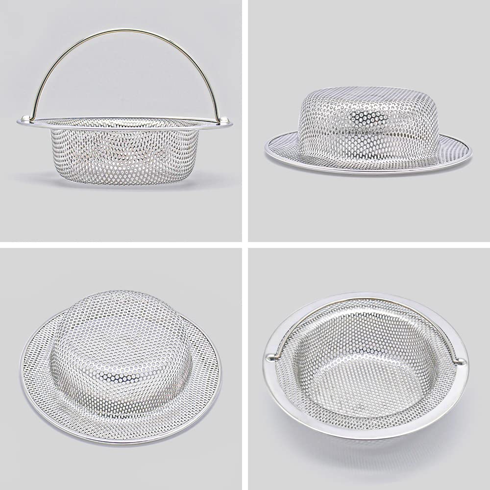 2 Pack Premium 304 Stainless Steel Kitchen Sink Strainer with Holes on the Sides  Kitchen Sink Drain Strainer with Handle  Sink Strainer Basket with Wide Rim 4.33? Sink Stopper