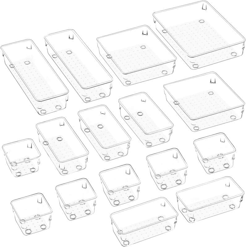 Lijie Desk Drawer Organiser Set, 4 Pieces, Plastic Storage Bins, 2 Sizes, For Bathroom, Kitchen, Office
