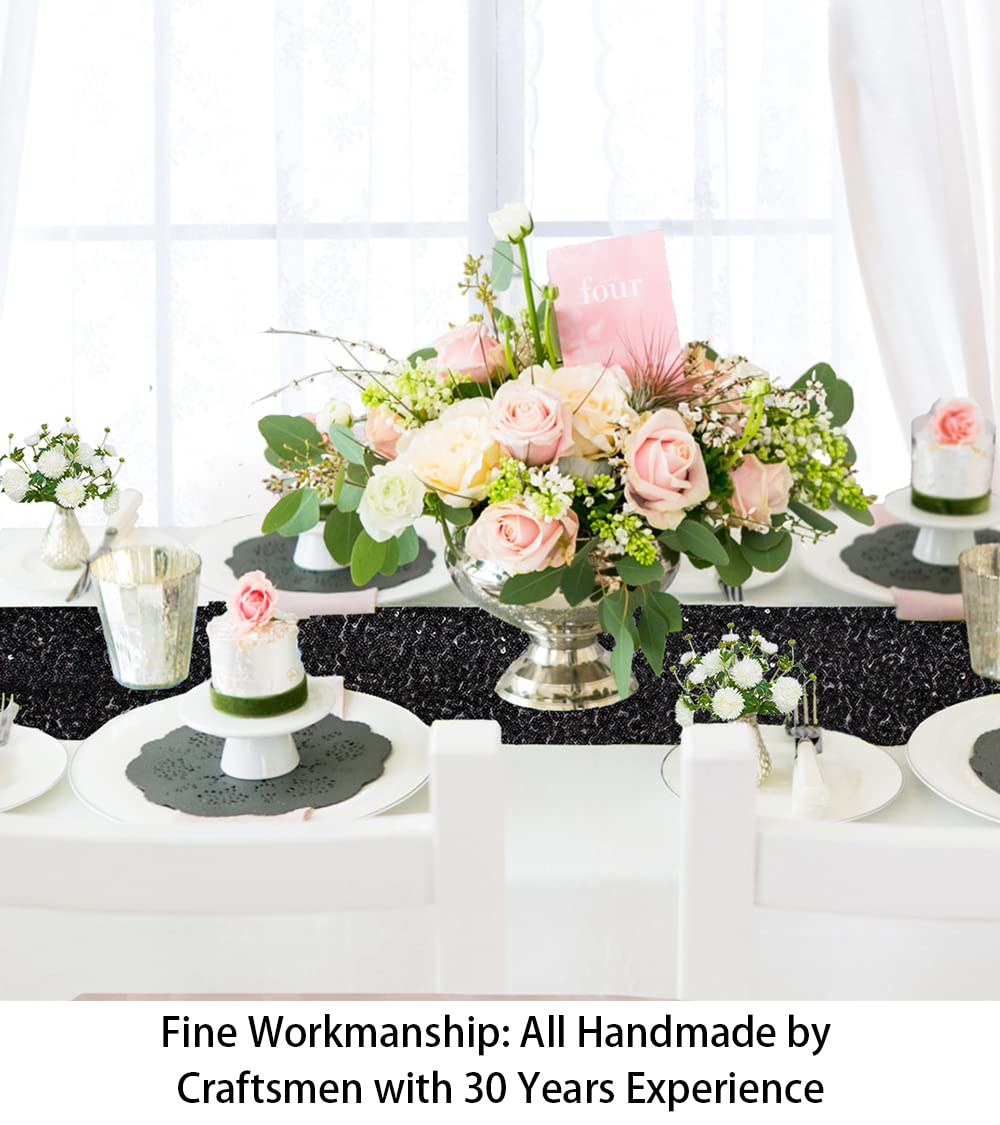 Shidianyi Black Sequin Table Runner 5Pcs Black 12''X72'' Sparkly Table Runners Glitter Table Runner For Party Event Halloween Ta