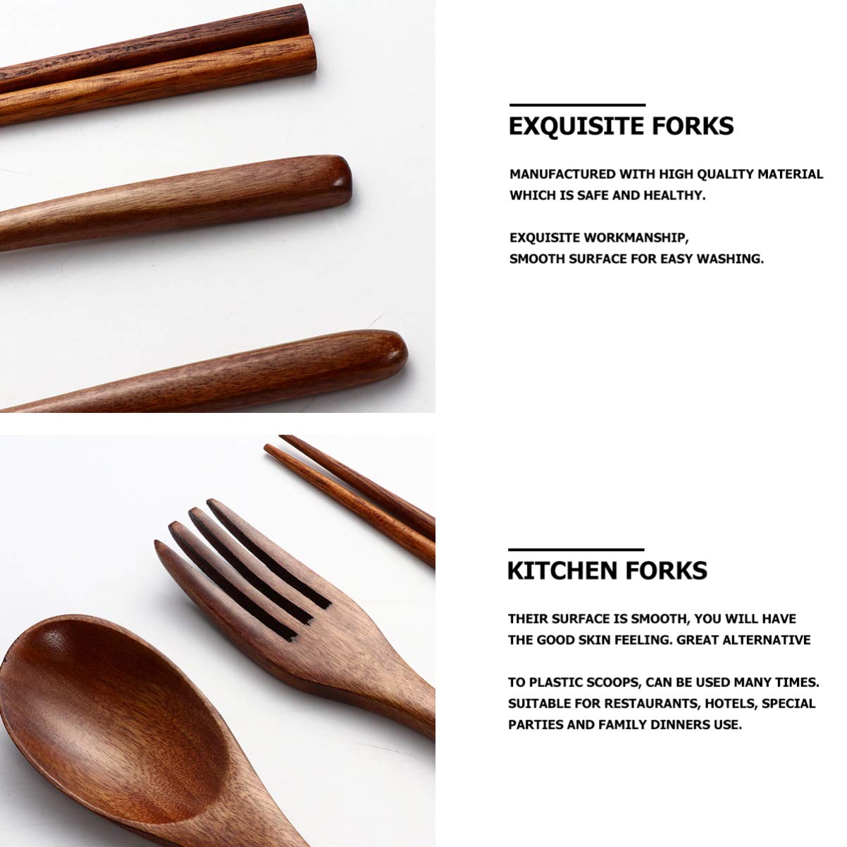 Hemoton 6 Pcs Wooden Flatware Tableware Cutlery Set Travel Utensils Wooden Fork Spoon Chopsticks Reusable Flatware Utensils For