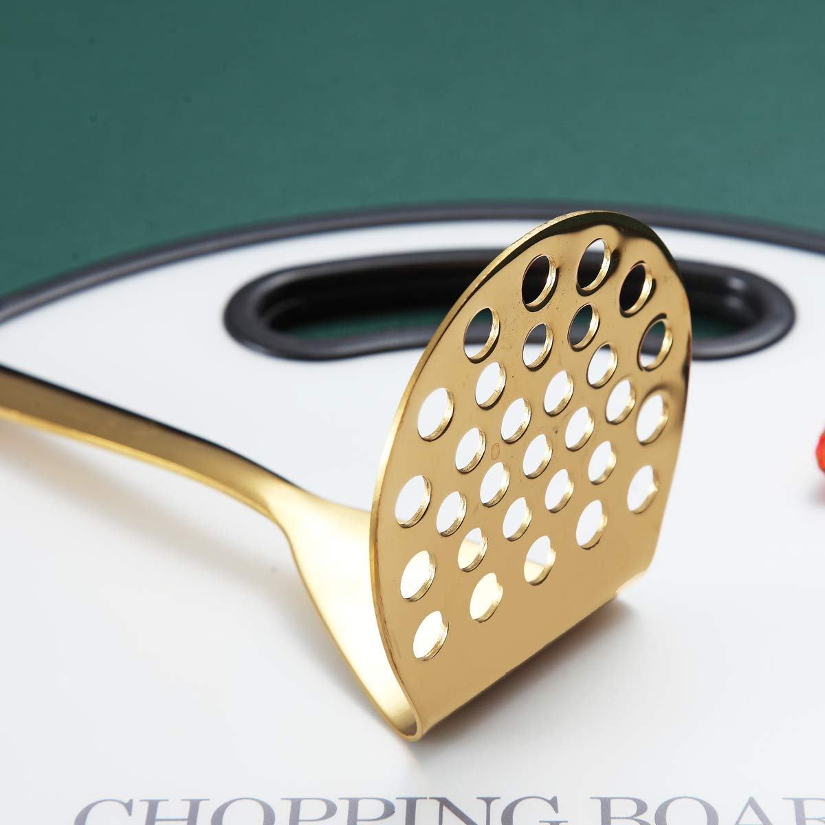 Gold Potato Masher, Berglander Heavy Duty Metal Potato Ricer Stainless Steel With Titanium Gold Plating, Food Masher Utensil Han