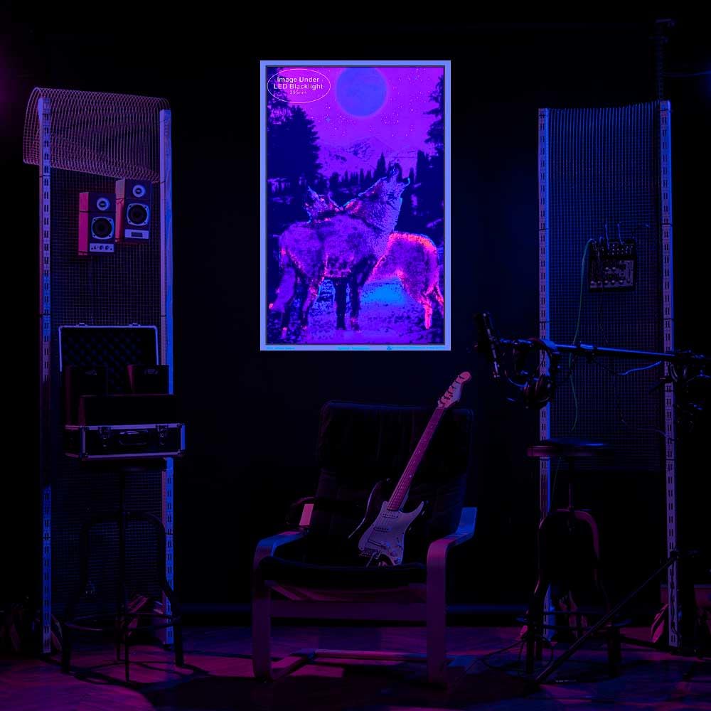 Timberwolves Howling At Moon - Flocked Blacklight Poster - 23'' X 35''