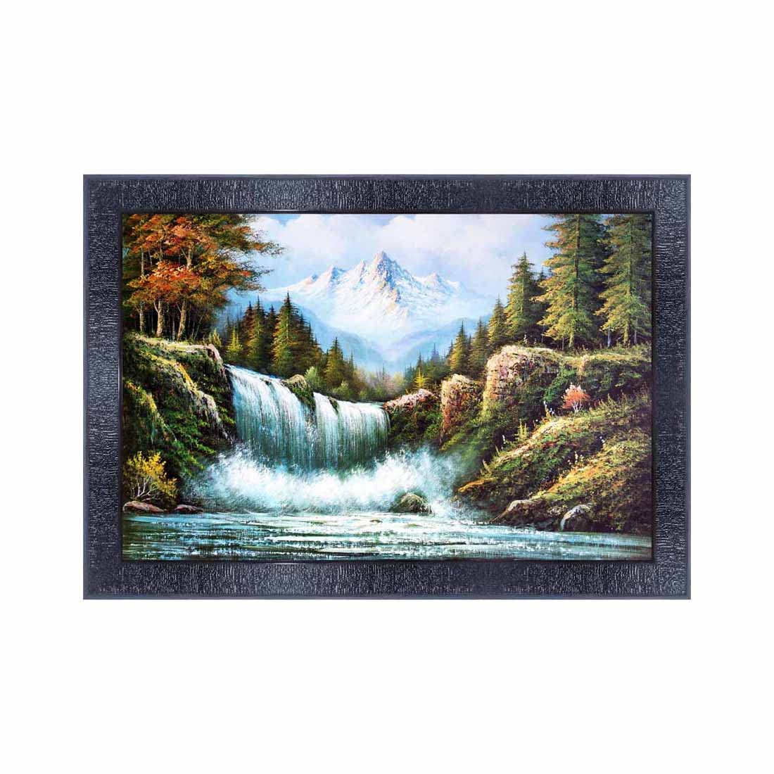 Pnf Poster And Frames Vastu Waterfall Landscape Scenery Wooden Photo Frame With Acrylic Sheet | Living Room, Bedroom | Home Deco