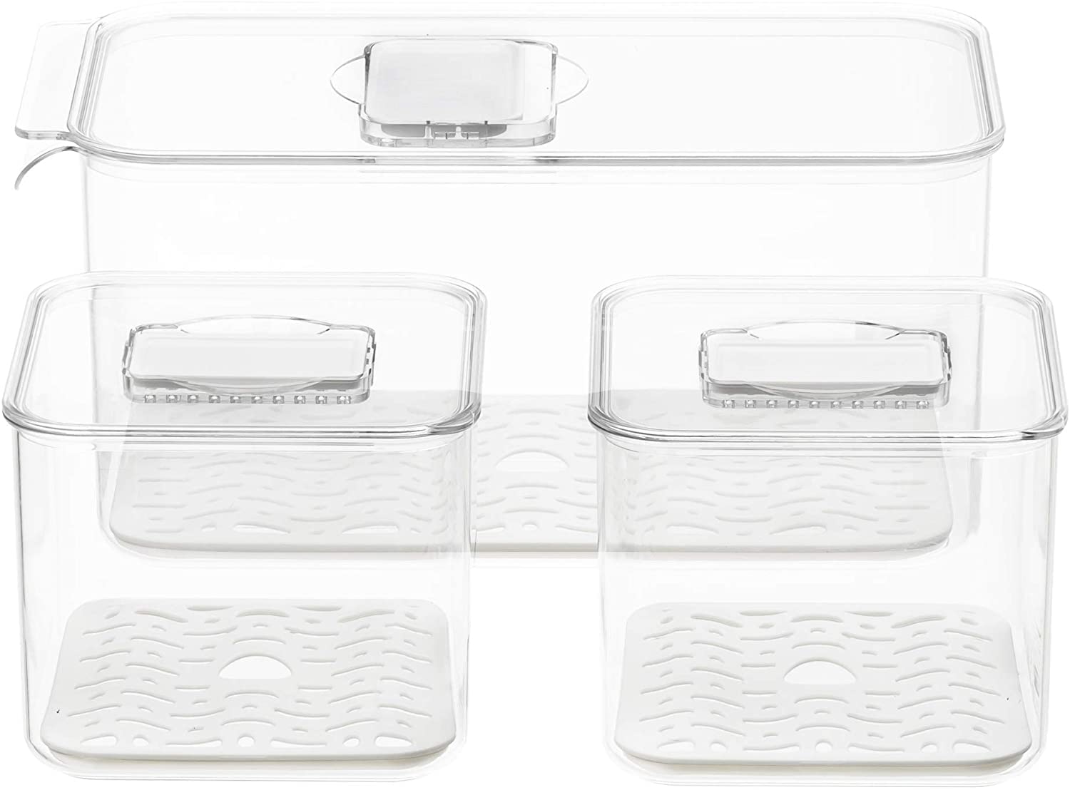Slideep Food Storage Containers Produce Saver With Lids, Stackable Refrigerator Freezer Organizer Bins With Removable Drain Tray