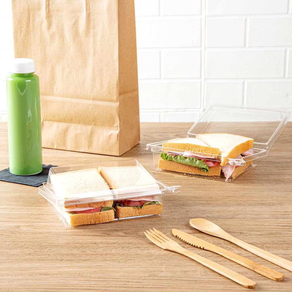 Restaurantware Tamper Tek 6.8 X 5.7 X 1.7 Inch Rectangle Take Out Containers 100 Durable Sandwich To-Go Containers - Tamper-Evid