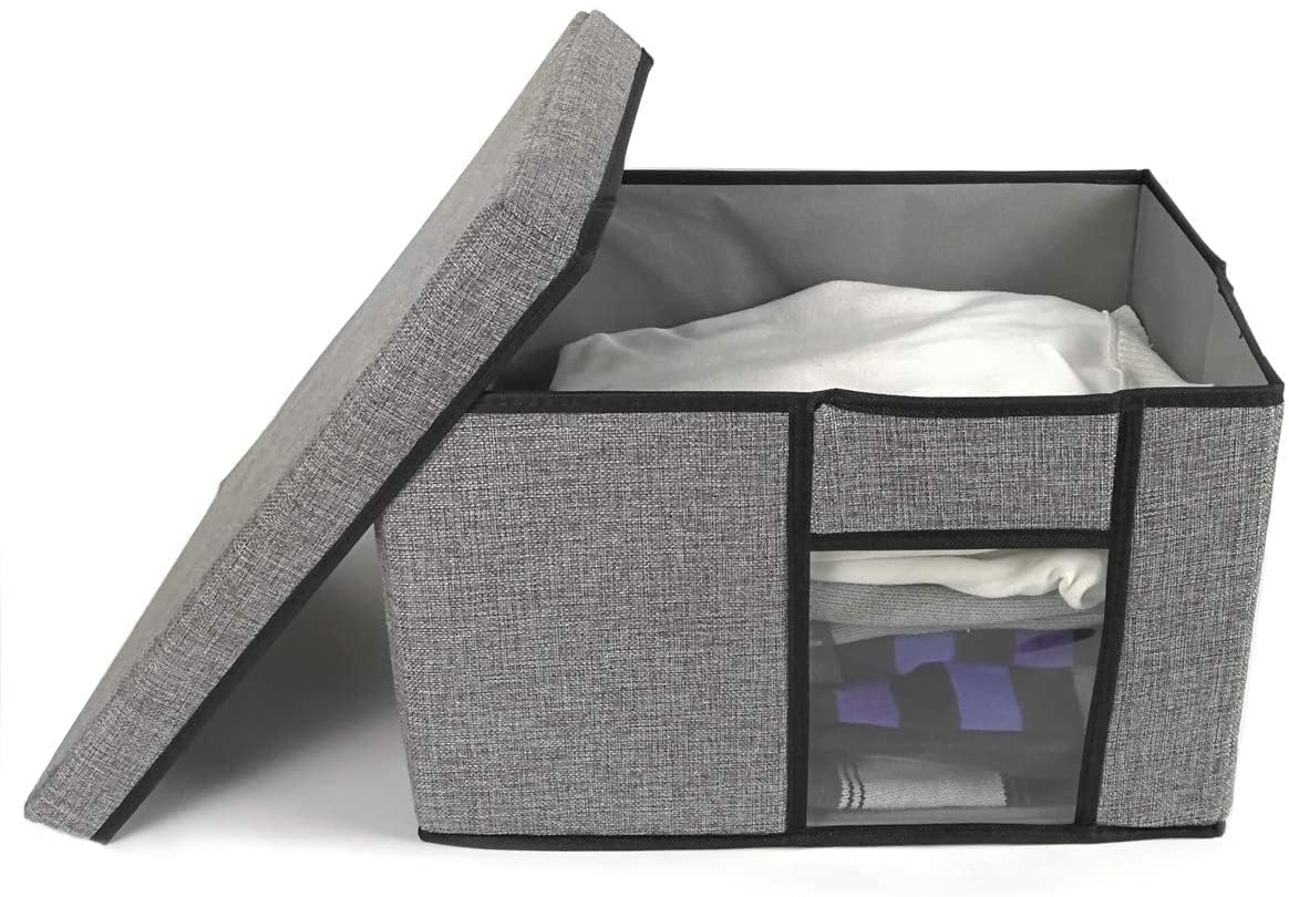 Shibui Foldable Fabric Storage Bins With Lid, Clear Window, And Handles  Durable & Stackable Storage Solution For Home And Offi