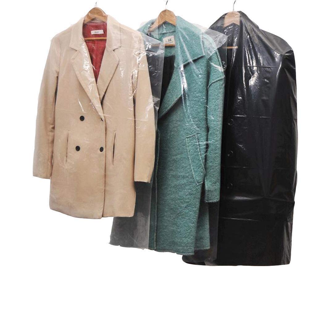 100 Pack Garment Bag Transparent Clothing Dust Cover Dustproof Hanging Clothes Suit Dress Jacket Cover For Dry Cleaner, Home Sto