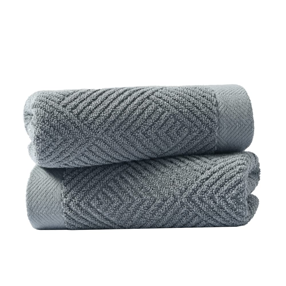 sense gnosis Grey Herringbone Hand Towel Set - 100% Cotton, Ultra Soft, Highly Absorbent, 13x29 Inch, Model MJR4, Set of 2