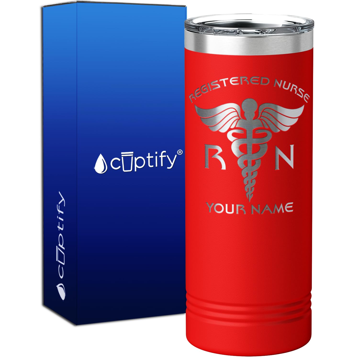 Personalized Rn Registered Nurse Gift On Red 22 Oz Stainless Steel Skinny Tumbler Custom Engraved Gifts For Men And Women