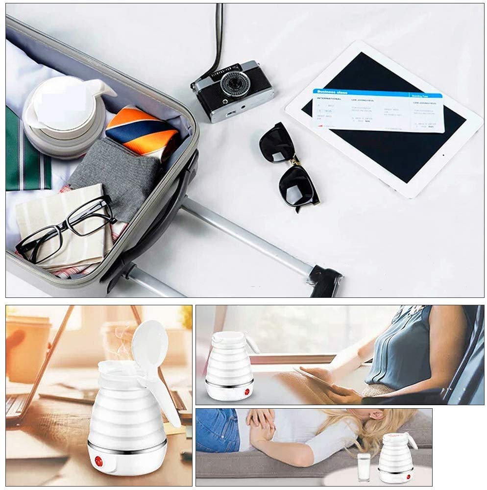 UpdateClassic Portable Electric Kettle 0.6L, Stainless Steel, White, Model SYS-01, Foldable Travel Design for Coffee & Tea