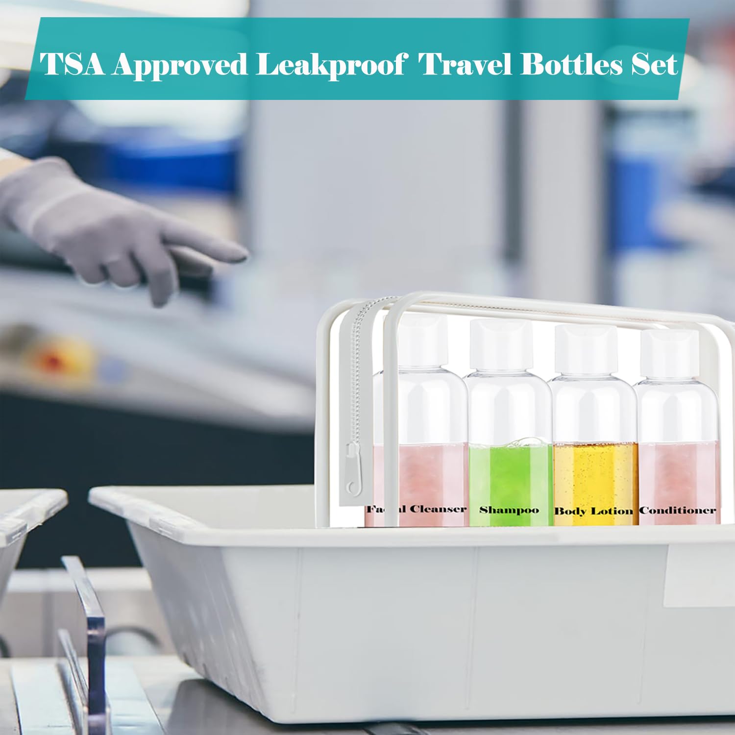 Clear Toiletry Travel Bottles, 3.4Oz/100Ml Tsa Approved Empty Containers With Toiletry Bag - Cosmetic Kit With Labels For Shampo