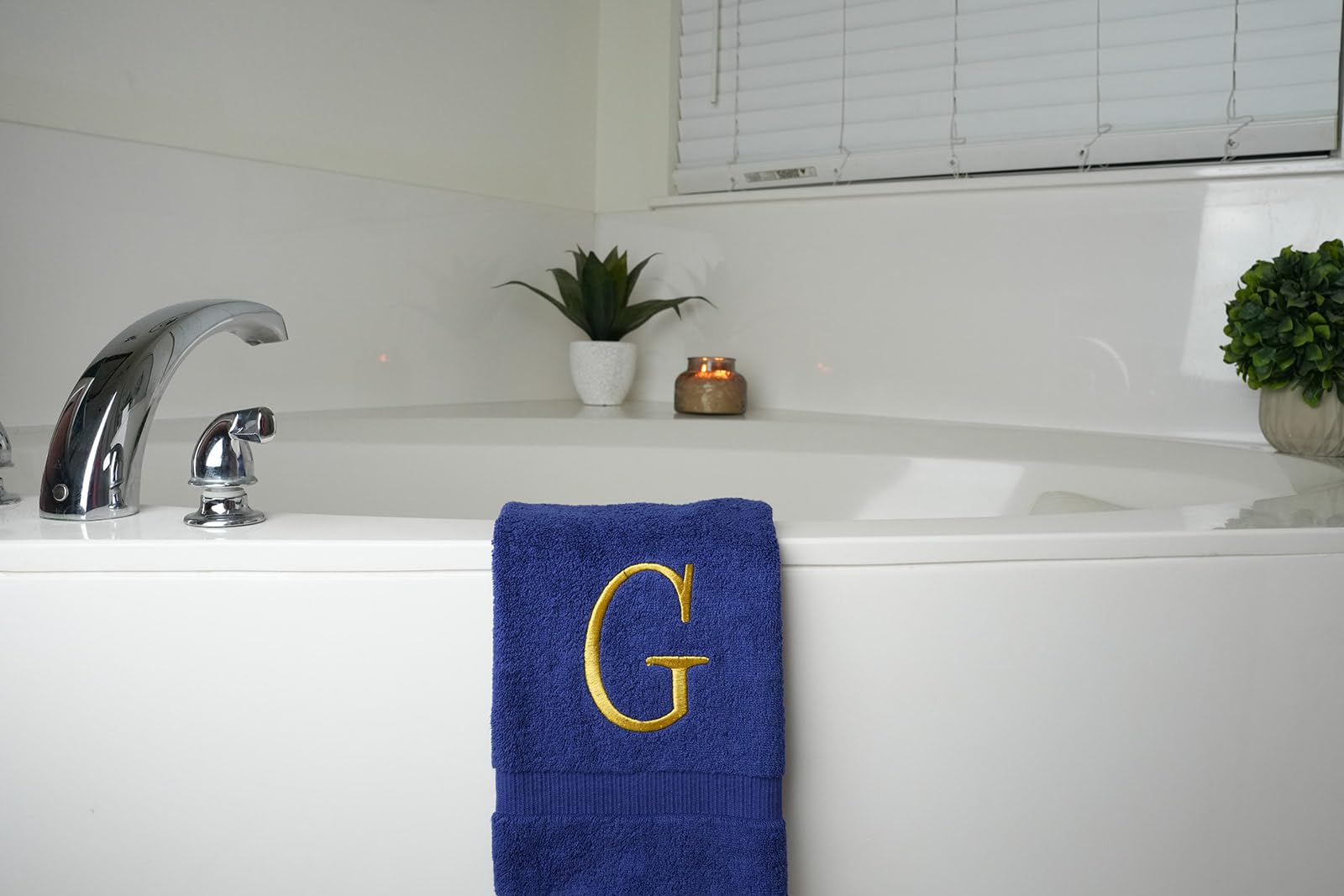 Navy Powder Room Hand Towel - Monogram Initial Hotel Quality Decorative Embroidered Luxury Towel For Spa - Gots Organic Certifie