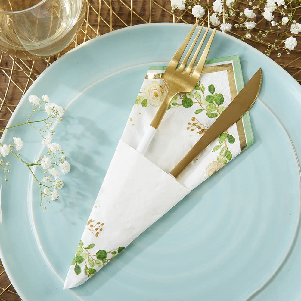 Kate Aspen Sage Green Party Decorations, Eucalyptus Floral Wedding Napkins, Thick Decorative Dinner Napkins, Luncheon Serveware