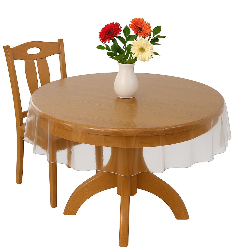 Dependable Industries inc. Essentials Deluxe Clear Plastic Tablecloth Protector with Sewn Edge 70'' Round