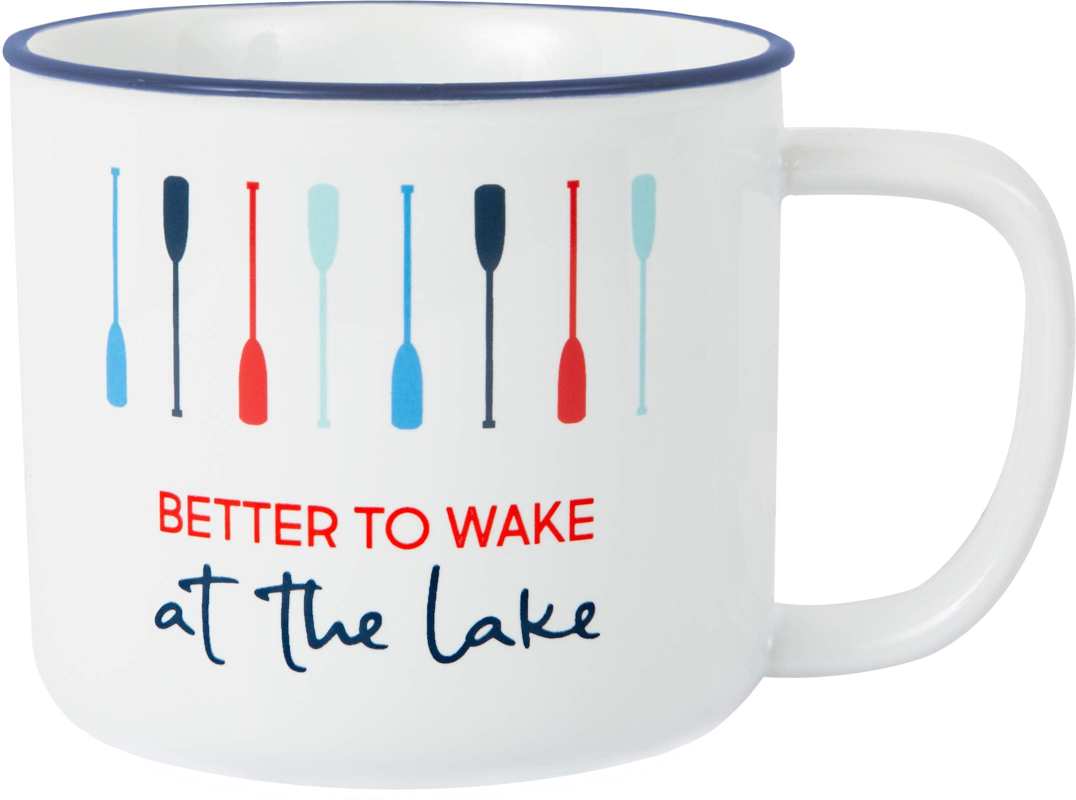 Pavilion Gift Company Large 17 Oz Stoneware Coffee Cup Mug Better To Wake At The Lake, 1 Count (Pack Of 1), Blue