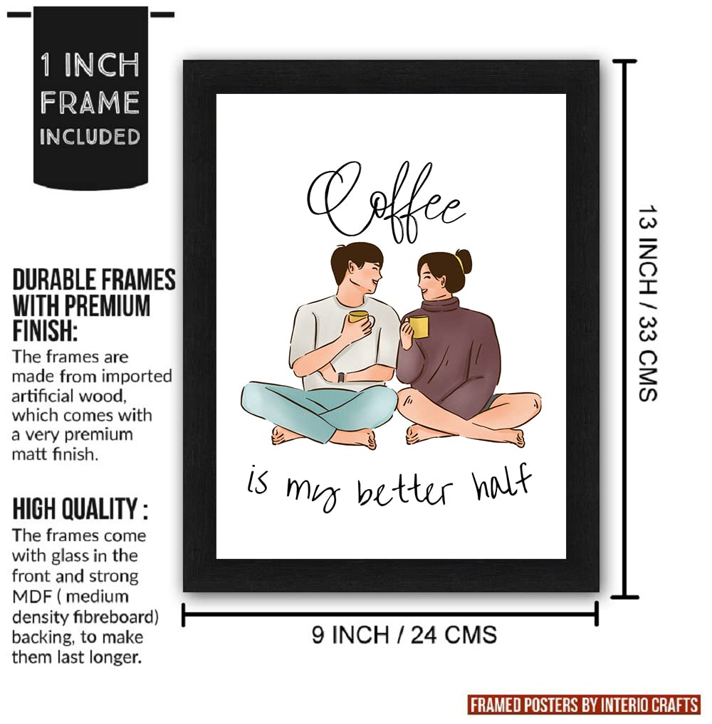 Interio Crafts Coffee Quotes Wall Frames, Coffee Quotes Poster For Dinning, Kitchen, Cafe, Restaurant Wall Decoration, Synthetic