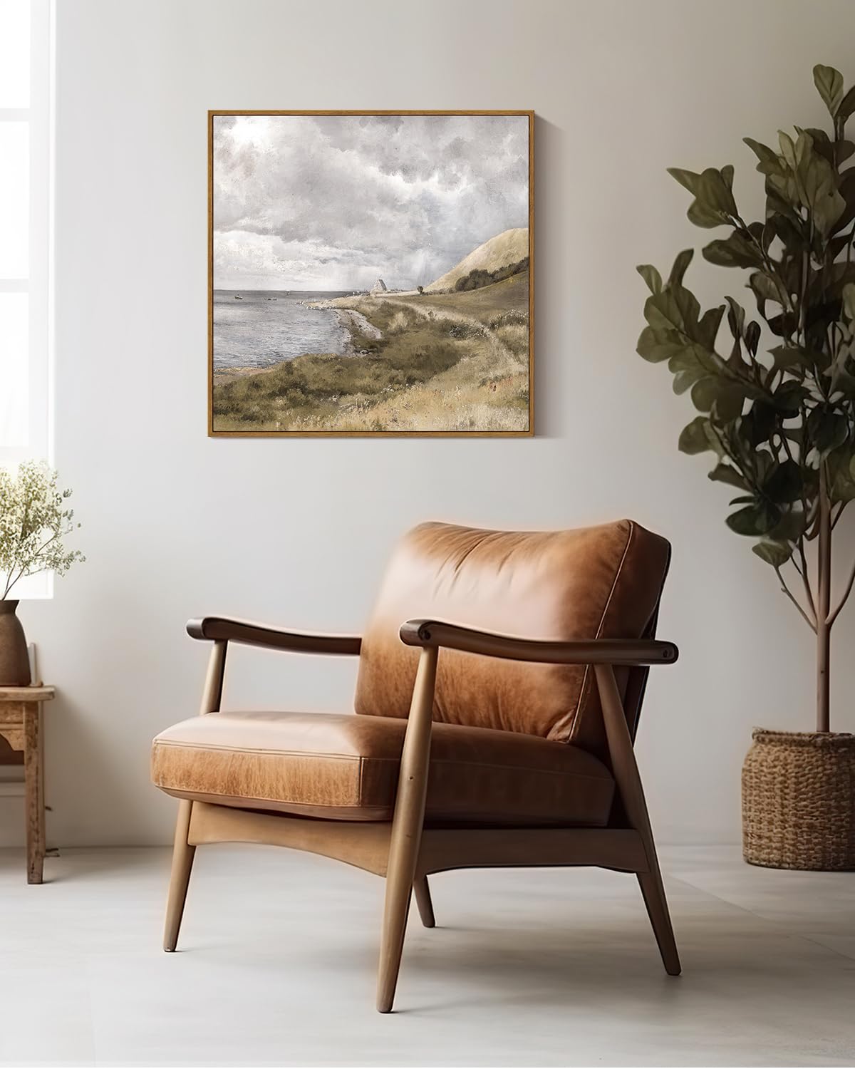 Insimsea Square Framed Canvas Wall Art, Large Decor Danish Coastal Landscape Paintings, Seaside Scenery Wall Pictures For Bedroo