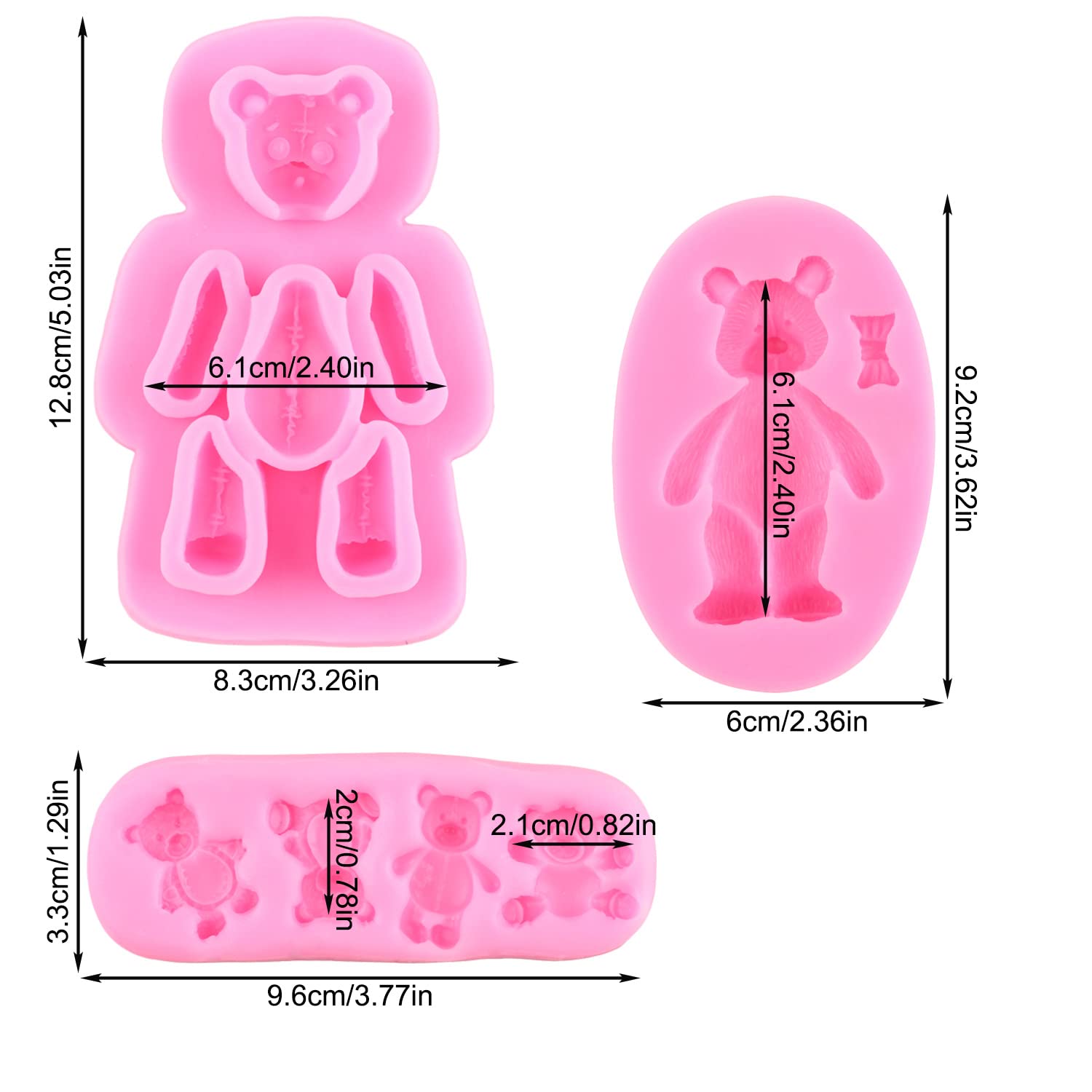 Mypracs Bear Silicone Fondant Molds Bear Bowknot Chocolate Mold For Teddy Bear Cake Decorating Cupcake Topper Gum Paste Candy Po