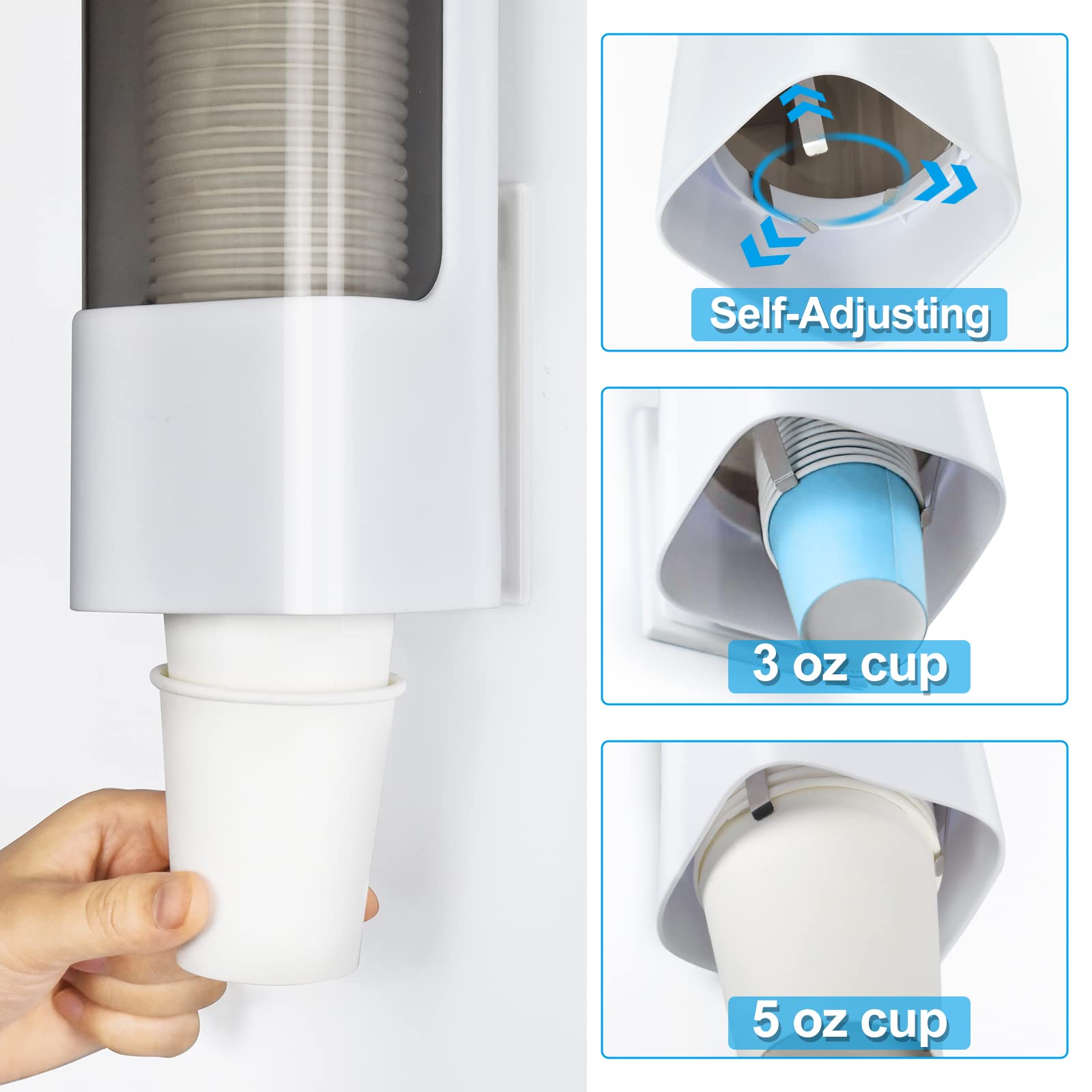 Lbting Water Cooler Cup Dispenser, Pull Type Cup Holder Fit 3Oz - 5Oz Small Bathroom Disposable Cups, Adhesive Wall Mounted Cup
