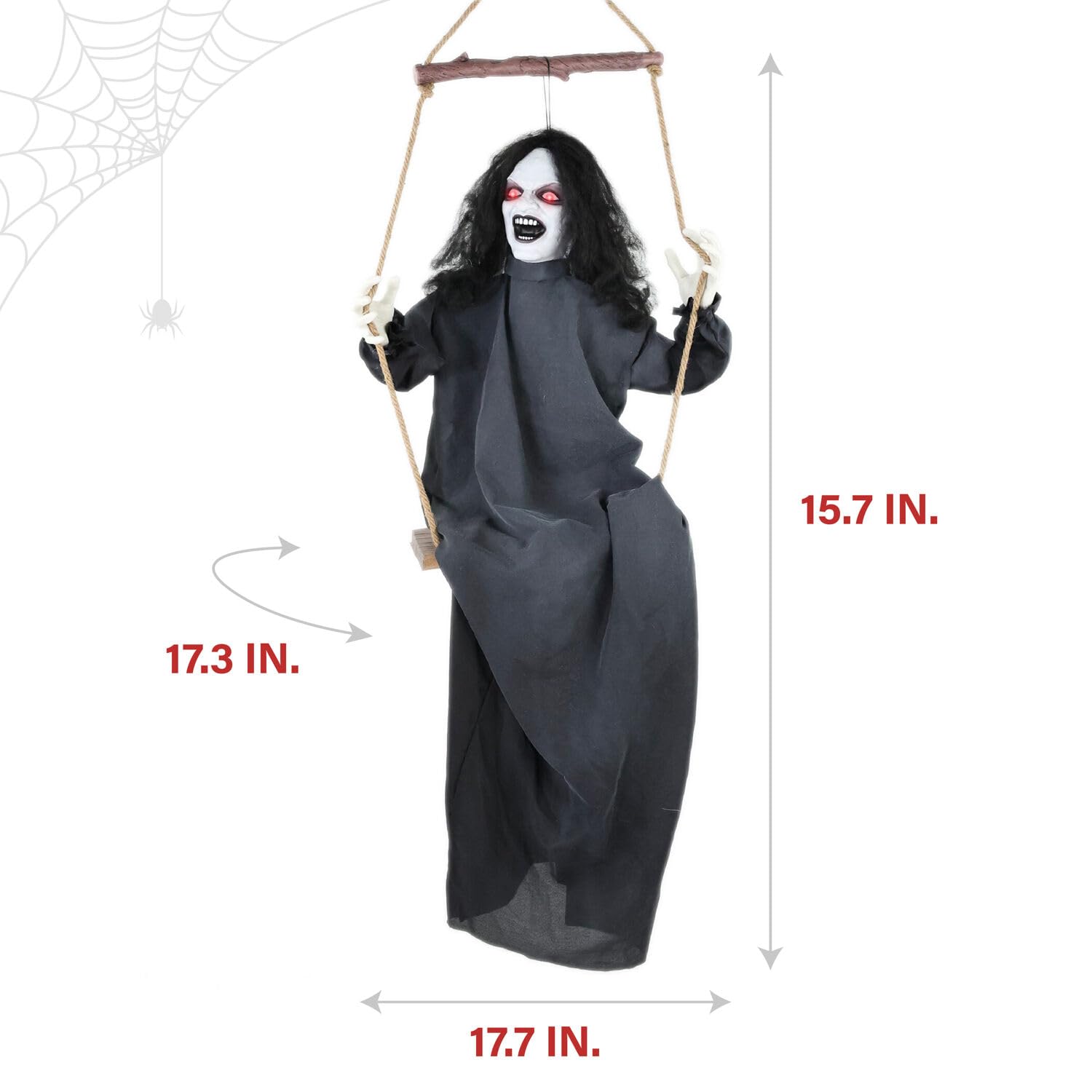 Haunted Hill Farm Animatronic Scary Talking Demon Woman on Swing with Touch Activated Lights and Sound, Battery-Operated Indoor