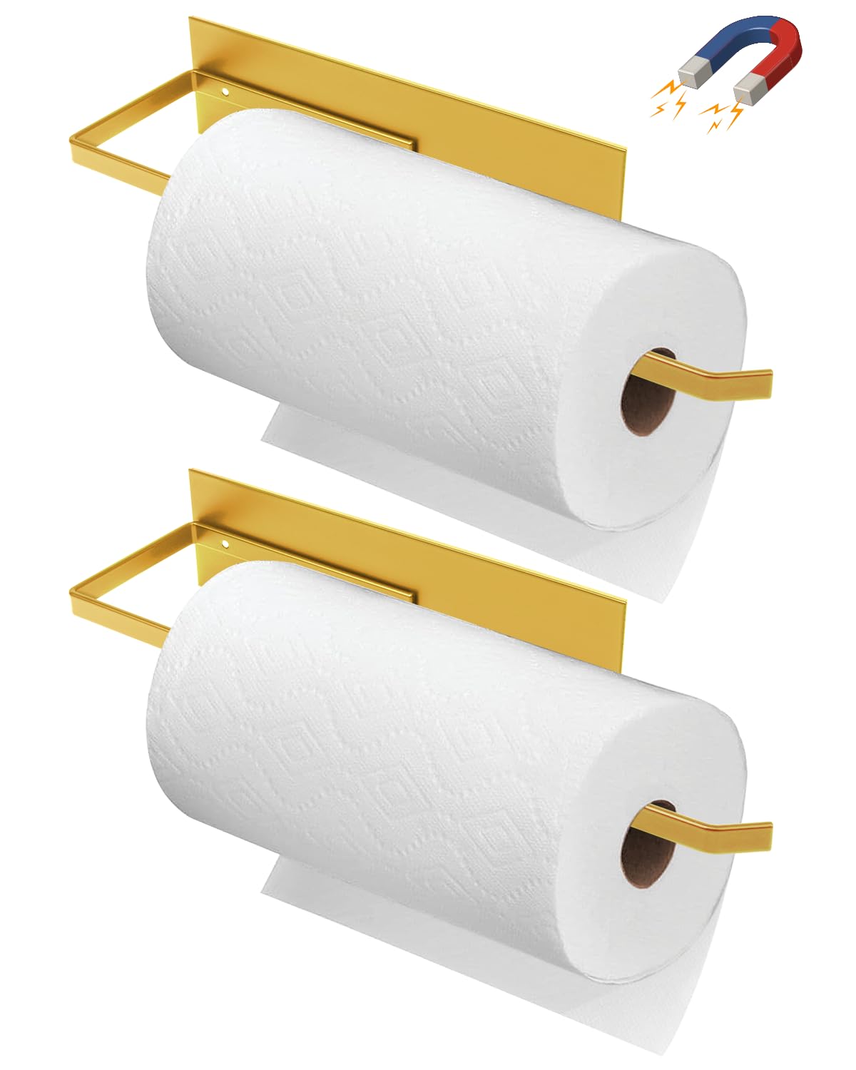 Paper Towel Holder Gold, Magnetic Paper Towel Holder for Fridge, Toilet Paper Roll Holder Magnet Paper Towel Rack Wall Mount Fri