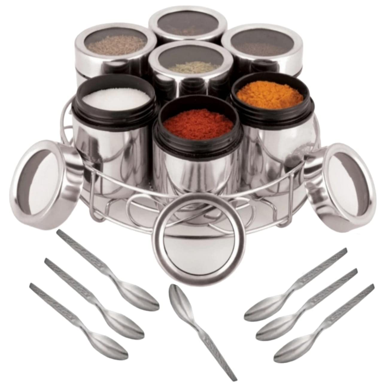 Steeple Masala Box Steel Spice Container Masala Dabba Jar Set Storage Organizer Kitchen Container 190 Ml