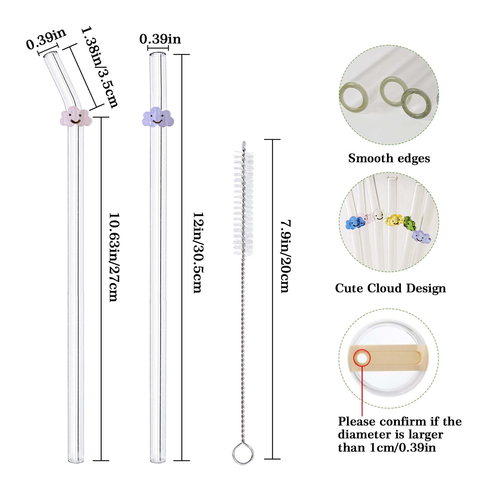 Duming-In 6 Pack Replacement Glass Straws For Stanley 40 Oz 30 Oz Tumbler, Cute Cloud Glass Straws With Charms, Stanley Straw Wi