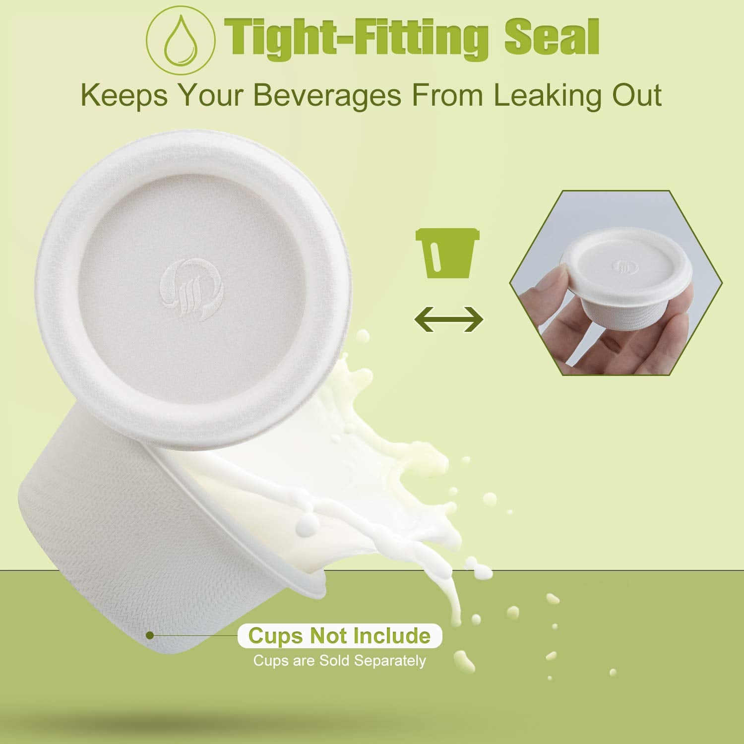 Green Earth, 2 Oz Bagasse Compostable Cup Lids, Biodegradable Sugarcane Fiber Material, White, 50-Pack