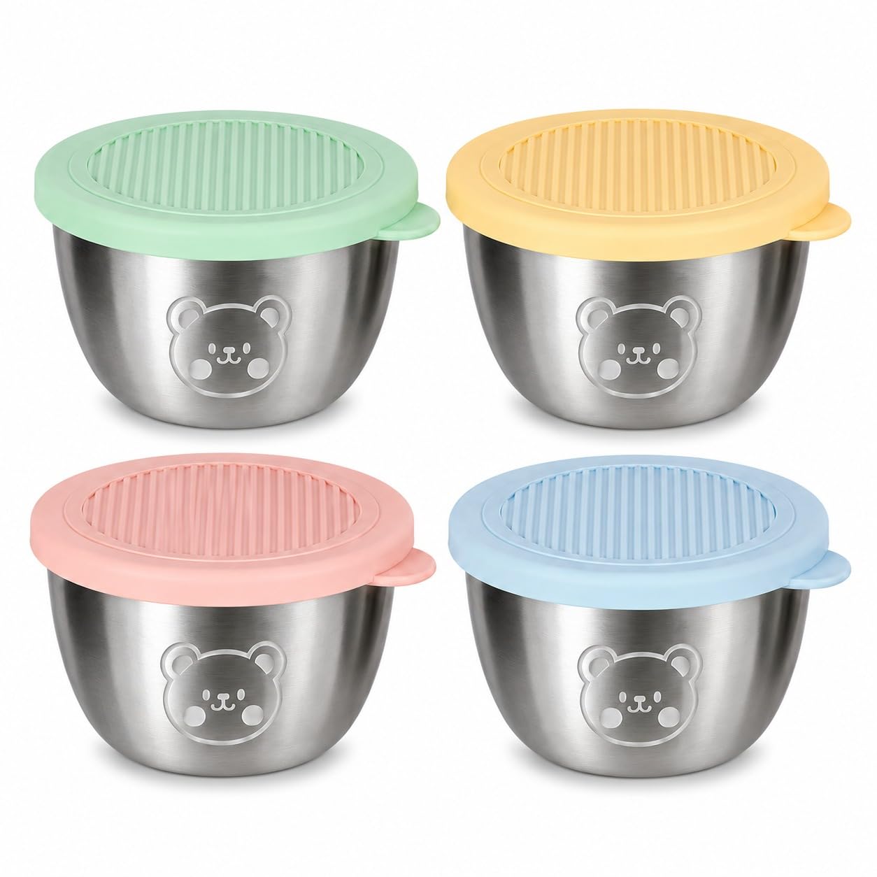 Adakasi Small Round Stainless Steel Food Storage Containers With Silicone Lids Kitchen Bowls For Portions Ketchup Chutney Sauces