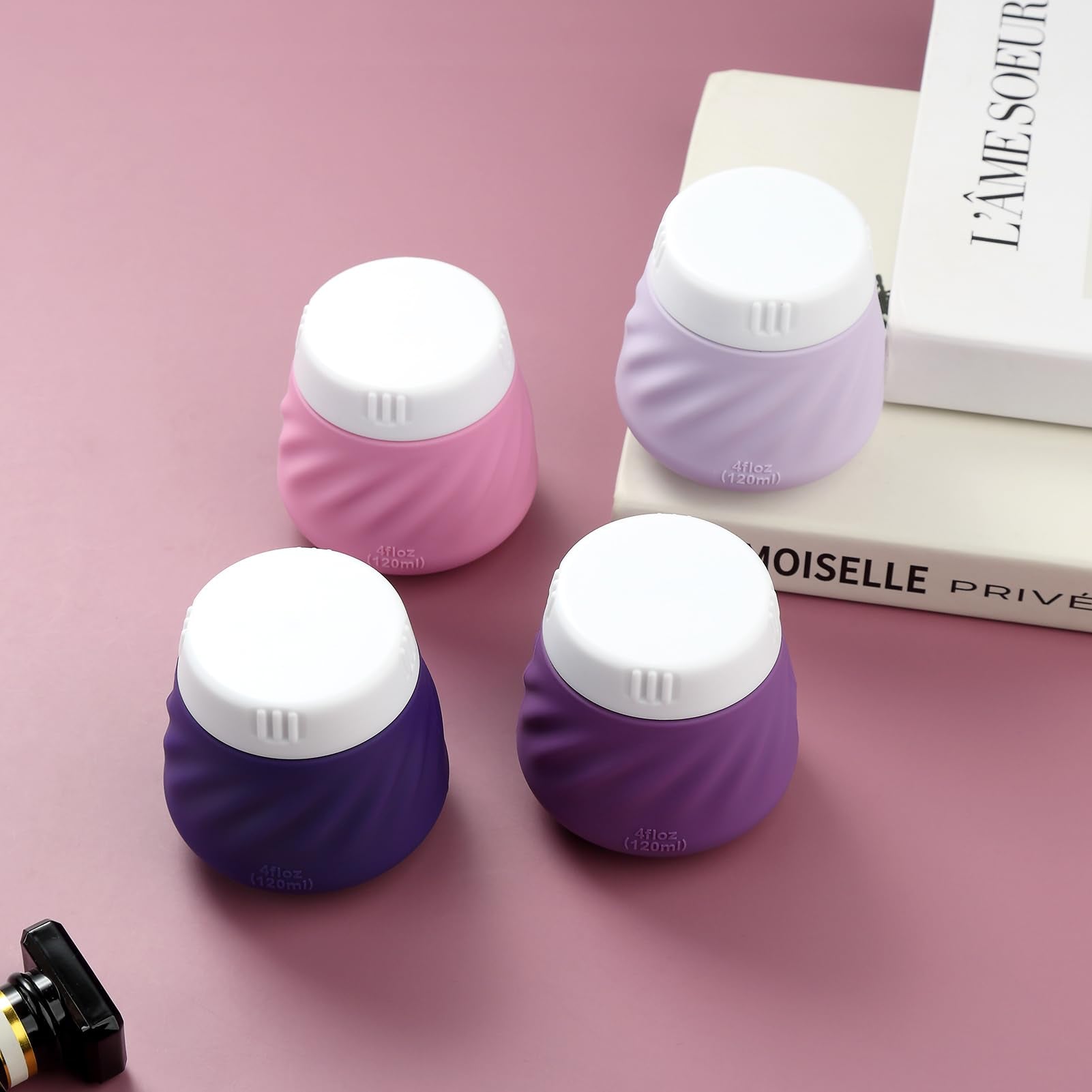 Gemice 4 Oz Travel Size Containers For Toiletries, 4-Pack Leak-Proof Silicone Slime Jars With Lids, Bpa Free Small Round Cosmeti