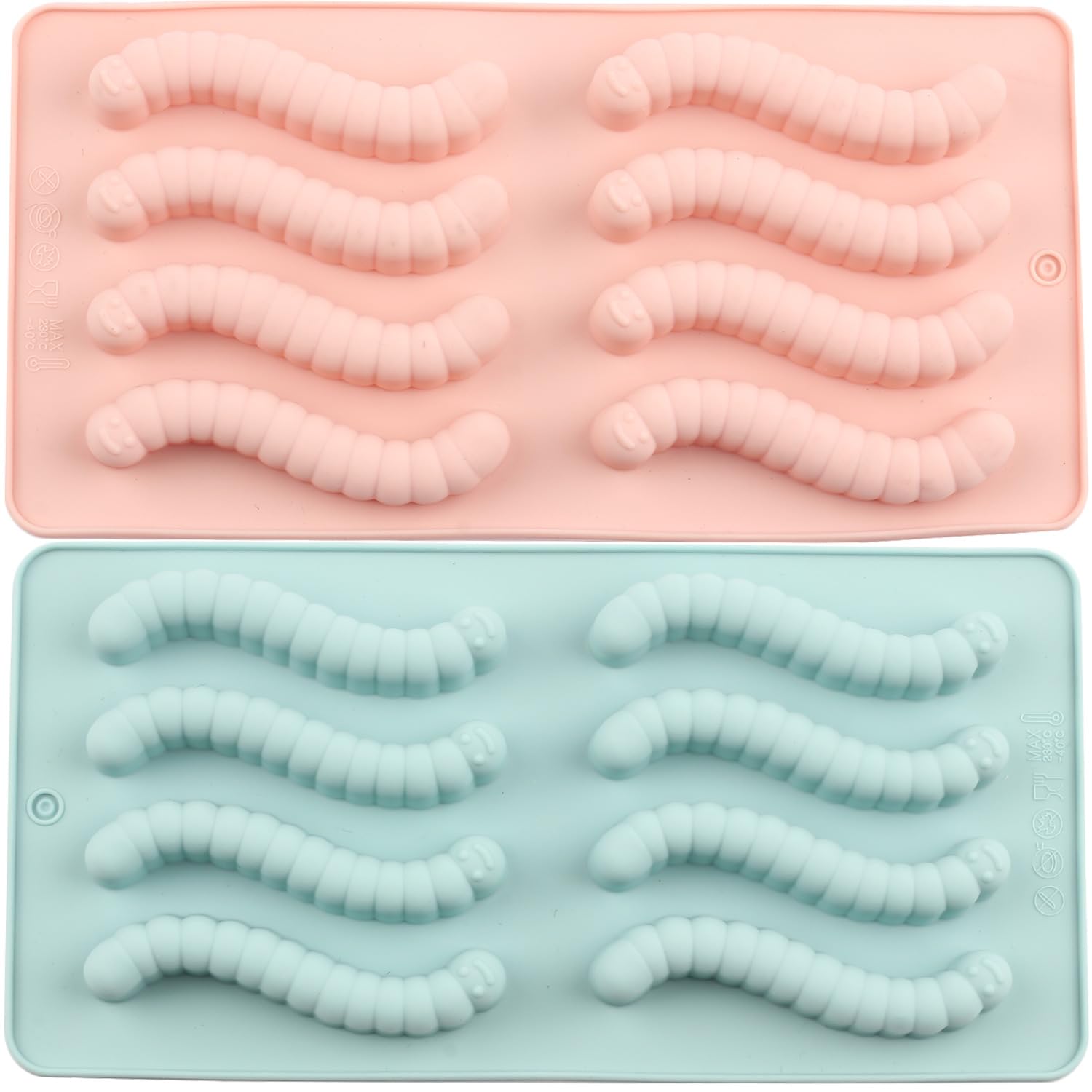 EPYHREHM 8 Cavity Worm Silicone Silicone Chocolate Molds Set Of 2