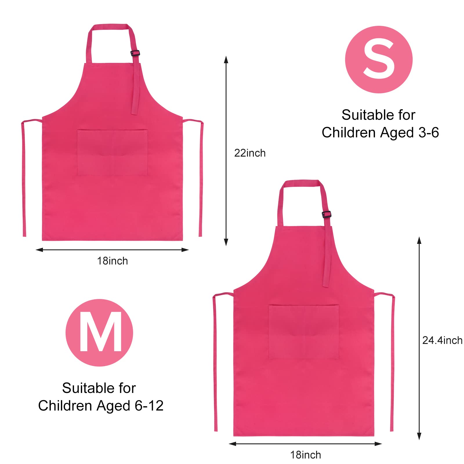 Sinland Kids Apron With Pocket 2 Pack Adjustable Children Chef Apron For Cooking Baking Painting (M: 6-12 Years)