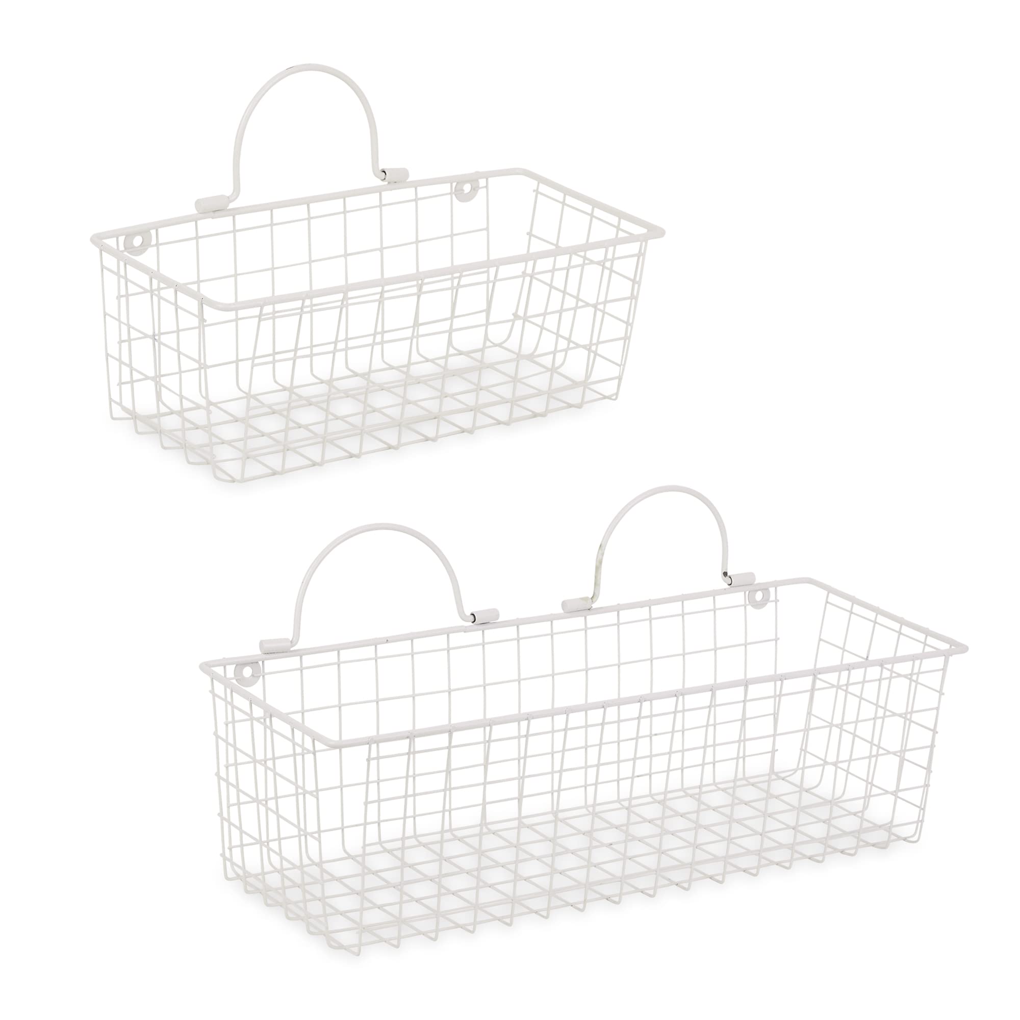 ASST ANTIQUE WHITE WIRE WALL BASKET SET/2