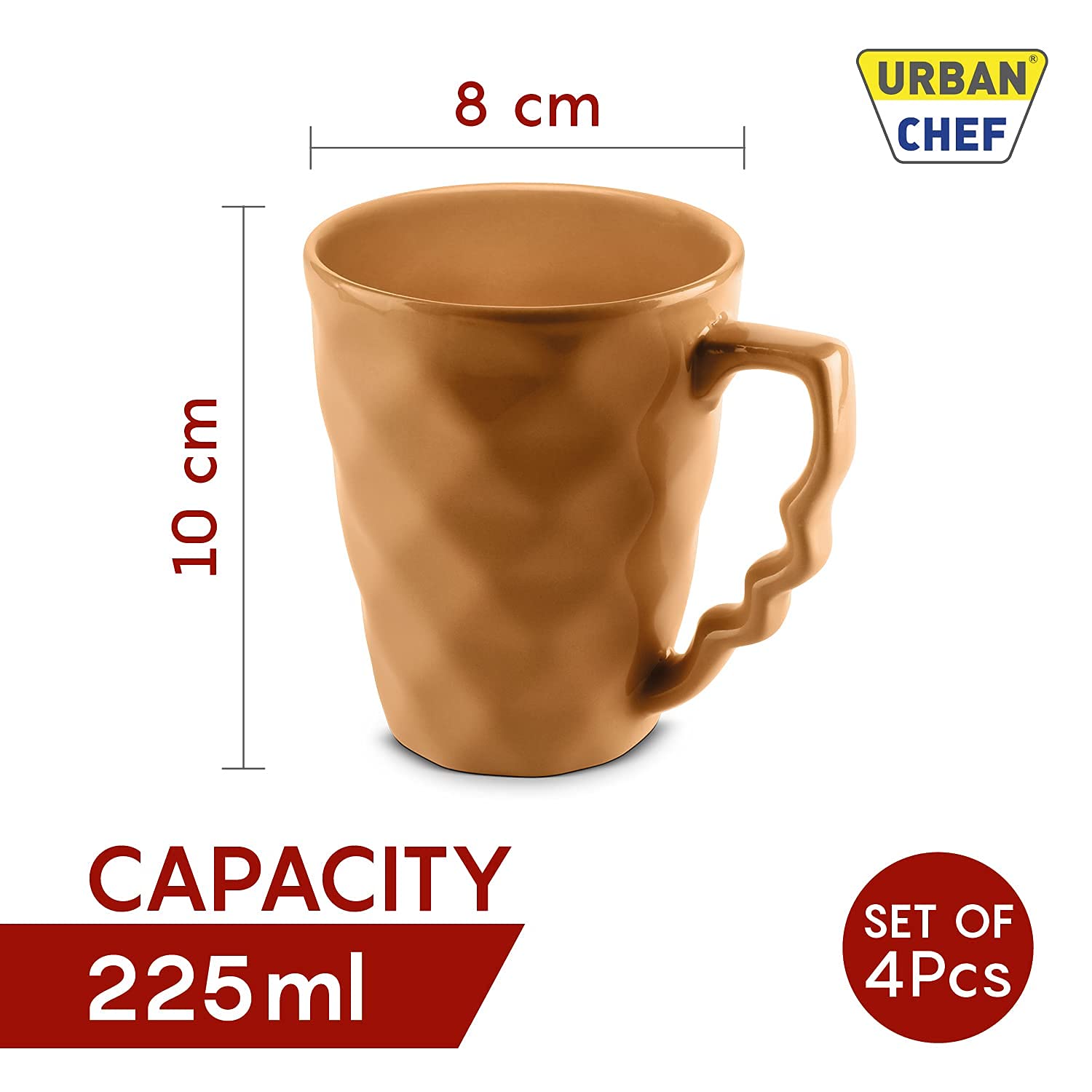 URBAN CHEF Prism Ceramic Handcrafted Shine Grey & Mustard - Microwave Safe Coffee/Milk Mug with Handle Ideal Best for Self Use O