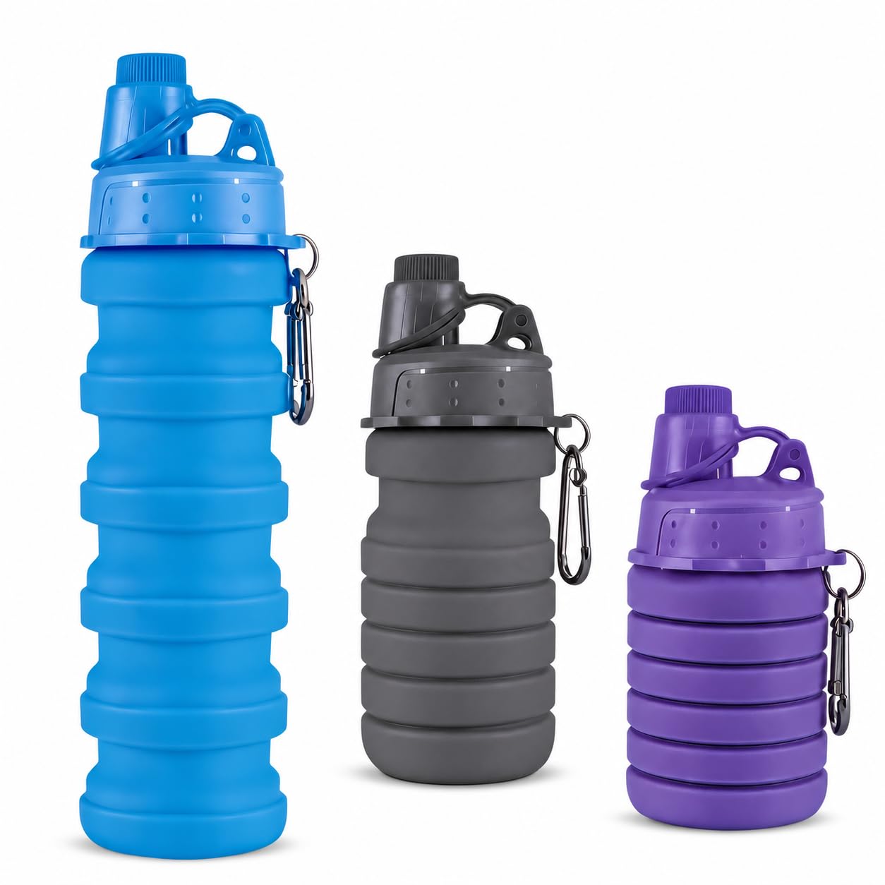 Collapsible Water Bottles, 3 Pack Silicone Foldable Sports travel Bottle