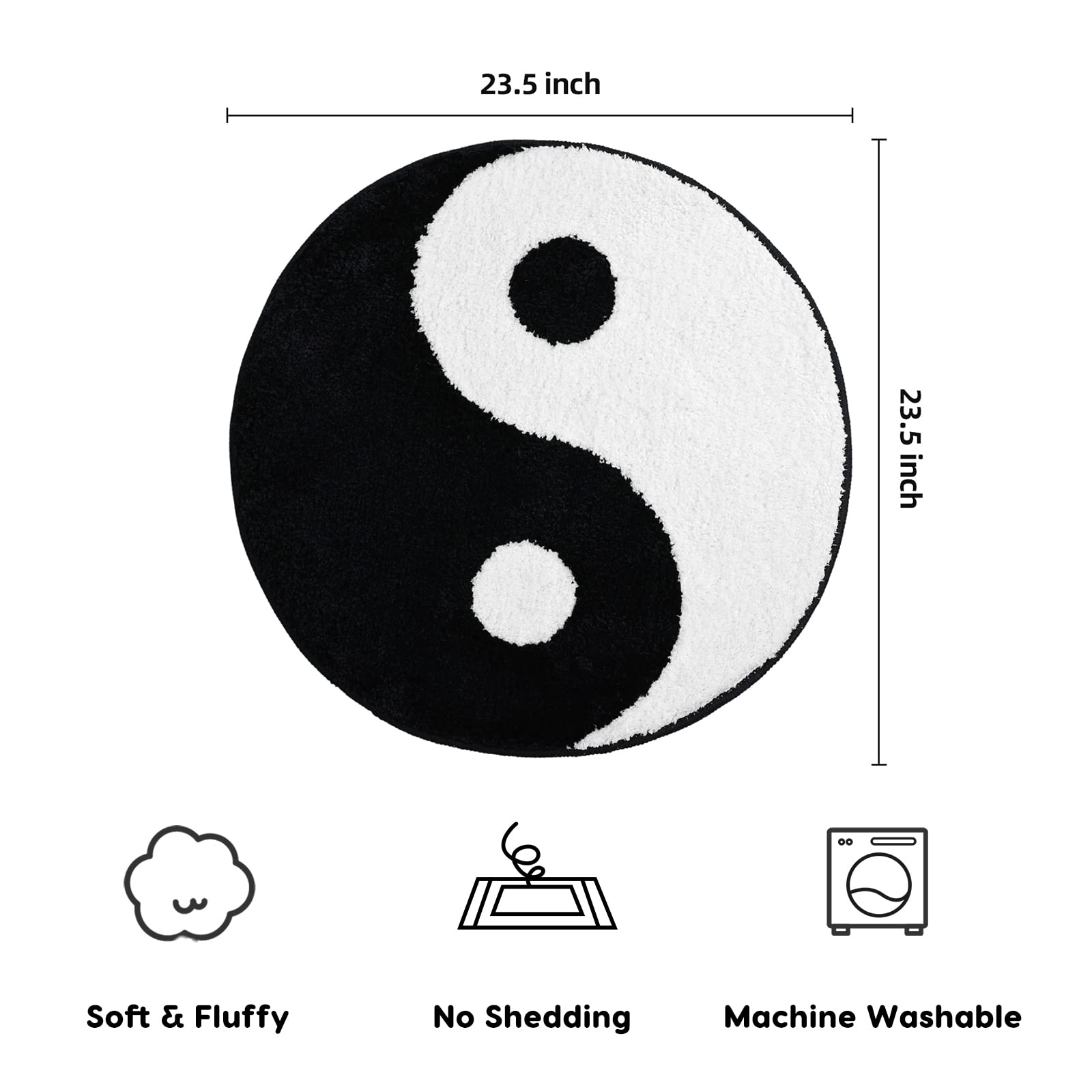 TRUEDAYS Yin Yang Bath Mat for Bathroom Floor  Circle Black and White Anti Slip Bath Rug  Round Ultra Soft and Fluffy Machine Washable Bathroom Rugs