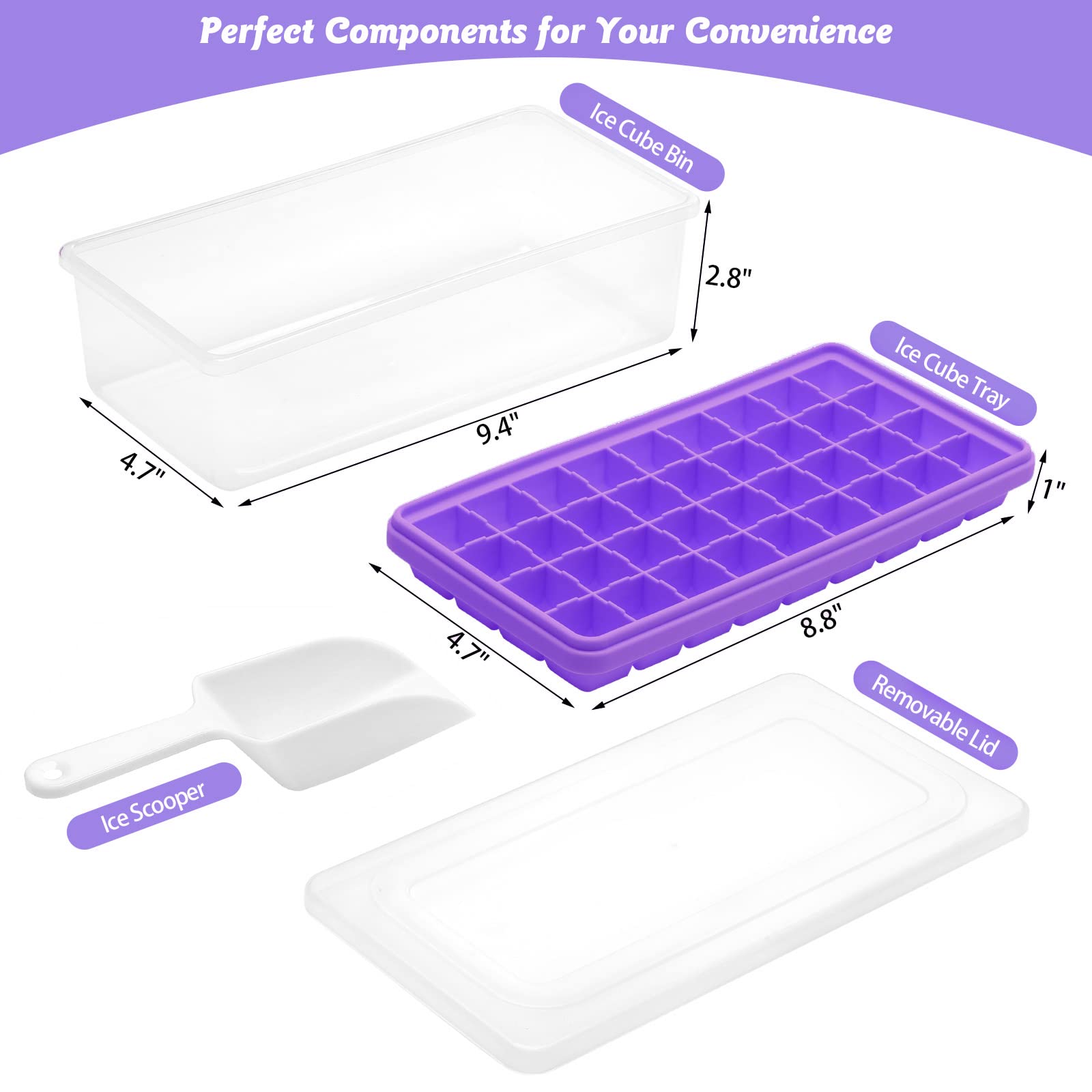 Food-Grade Silicone Ice Cube Tray With Lid And Storage Bin For Freezer, Easy-Release 36 Small Nugget Ice Tray With Spill-Resista