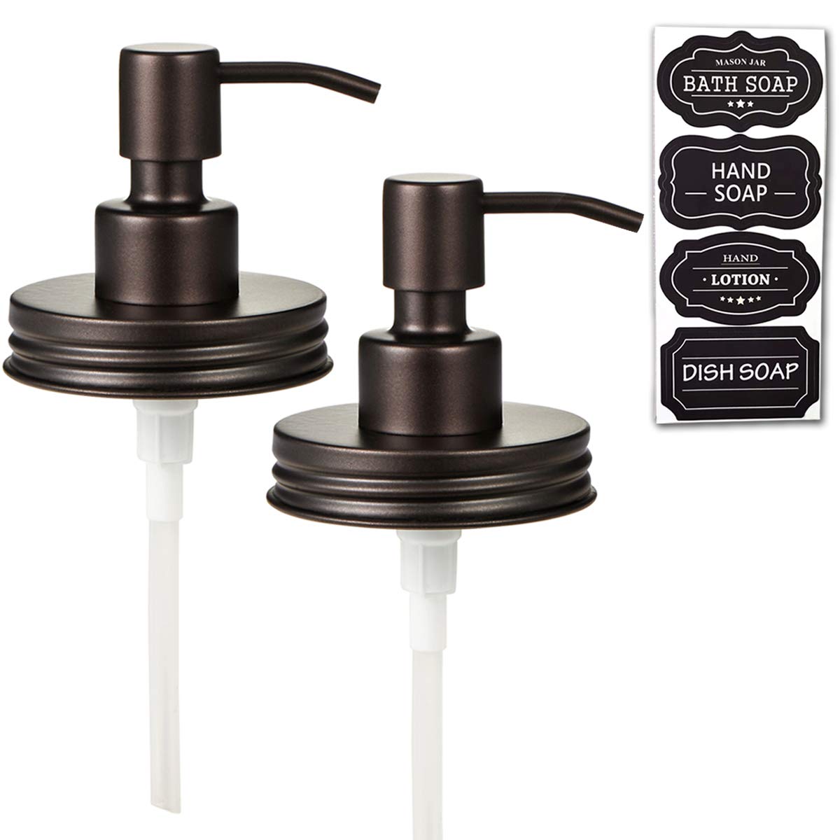 Mason Jar Liquid Soap Dispenser Lids(2) -Premium Rust Proof Stainless Steel - Modern Farmhouse Decor For Kitchen Sink& Bathroom,