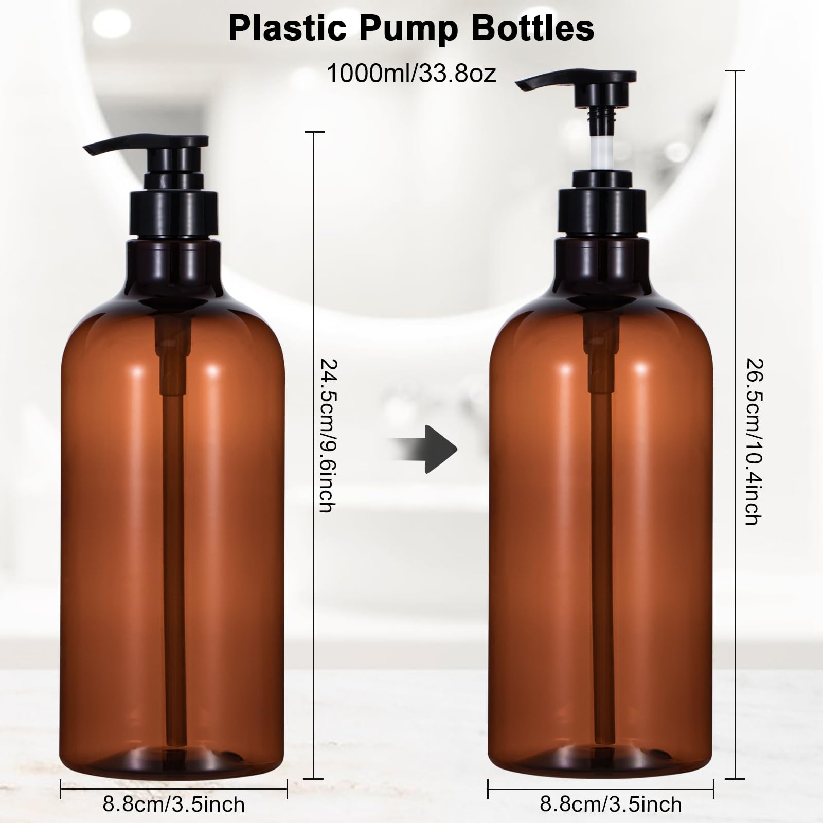 Yebeauty Pump Bottle Dispenser, 33.8Oz 1000Ml Plastic Shampoo Pump Bottles Shower Soap Dispenser Empty Refillable Containers For