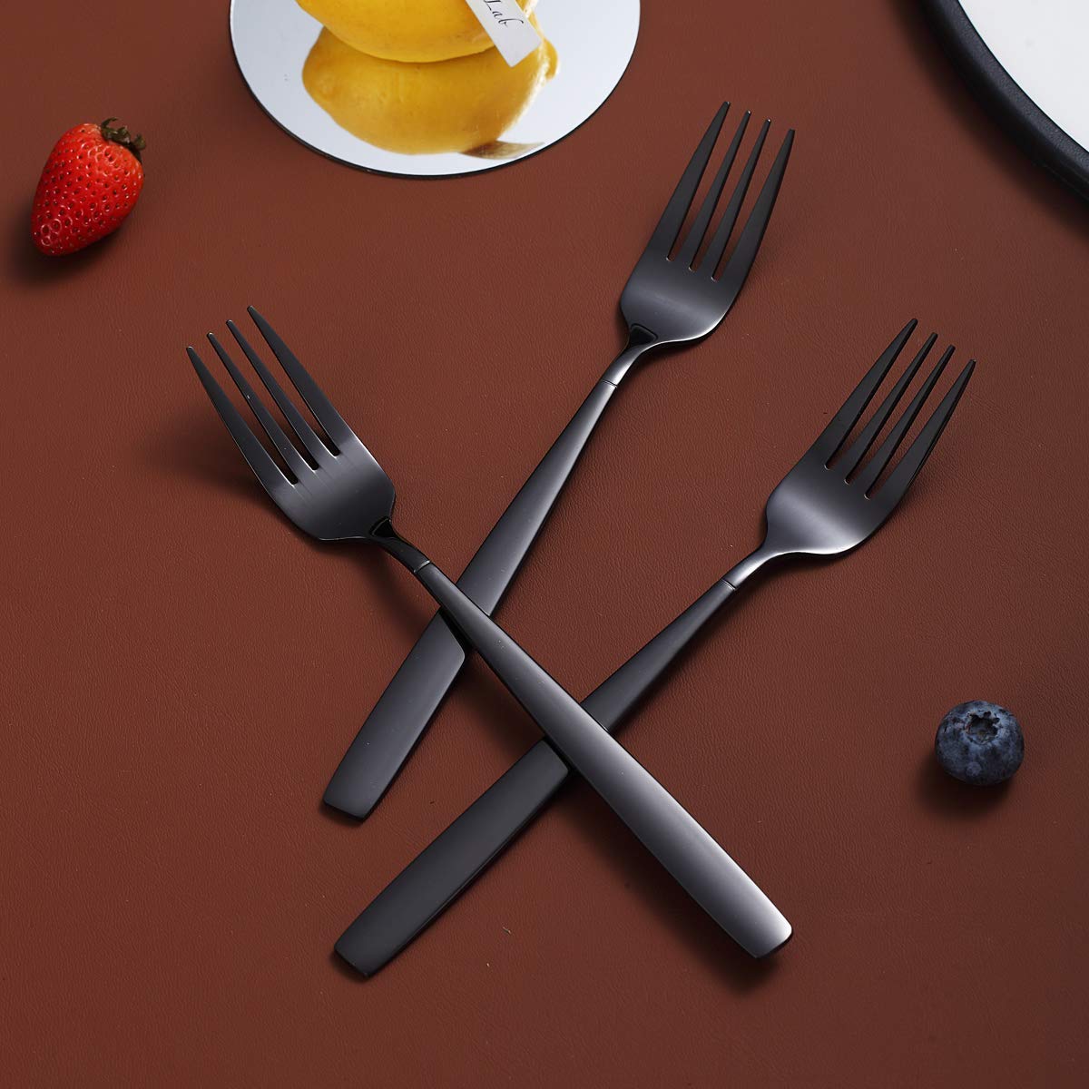 Berglander Black Dinner Forks Of 4, Stainless Steel Titanium Shiny Black Plating Fork Set, Forks And Spoons Silverware, Spoons A
