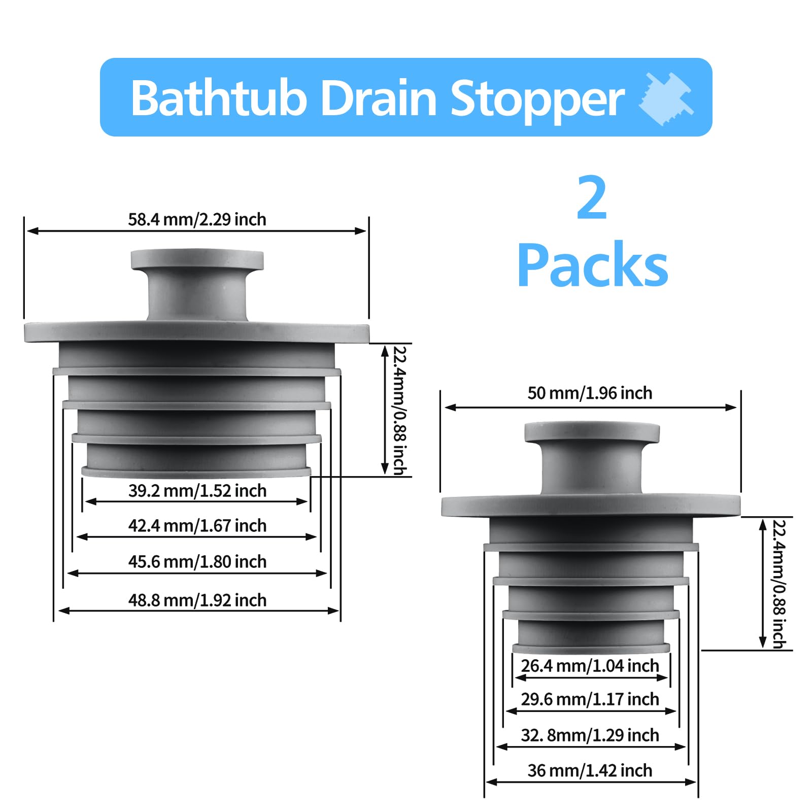 Aluvor Universal Bathtub Stopper 2Pcs Sink Stopper Tub Plug Bathroom Shower Drain Plug Silicone Bathtub Drain Plug Tub Drain Sto