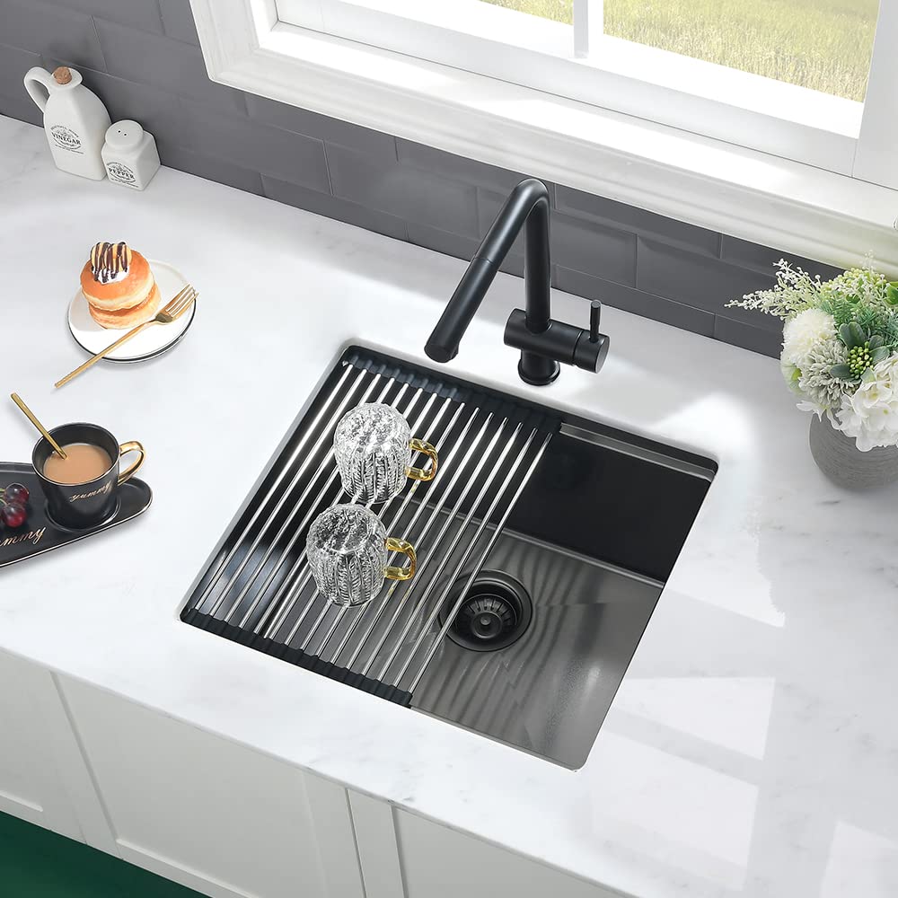 21 Black Bar Sink Undermount Workstation-Vasoyo 21X17 Gunmetal Black Stainless Steel Bar Prep Sink Undermount Kitchen Sink Outdo