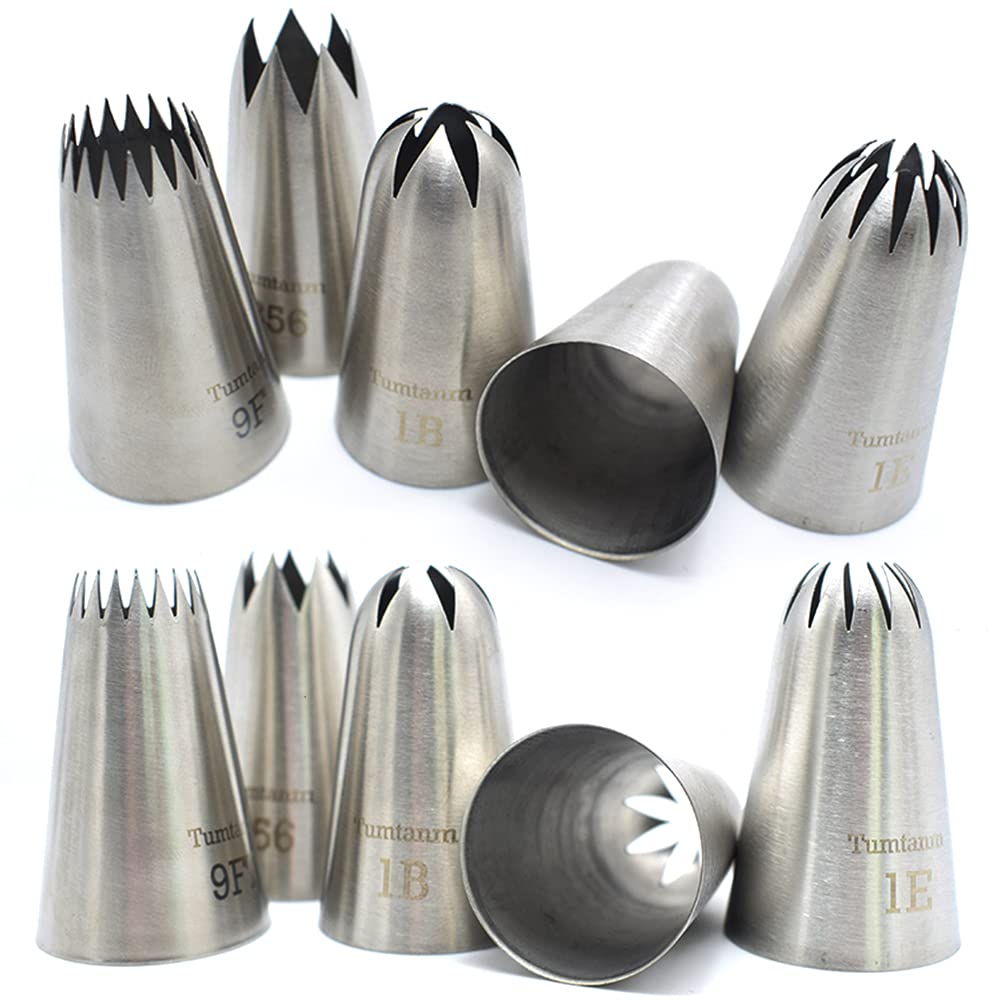 Tumtanm 5 Pack Extra Large Piping Nozzles, 9Ft 1B 1C 1E 356# Seamless Stainless Steel Piping Icing Tips For Cupcake