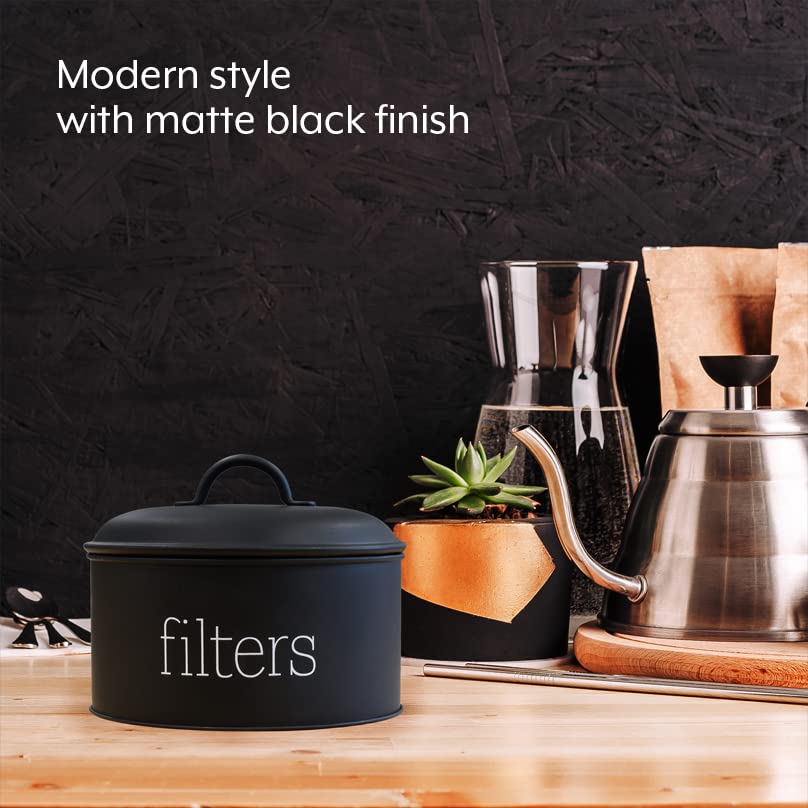 Auldhome Basket Coffee Filter Holder (Black), Enamel Filter Storage Container In Modern Farmhouse Enamelware Design