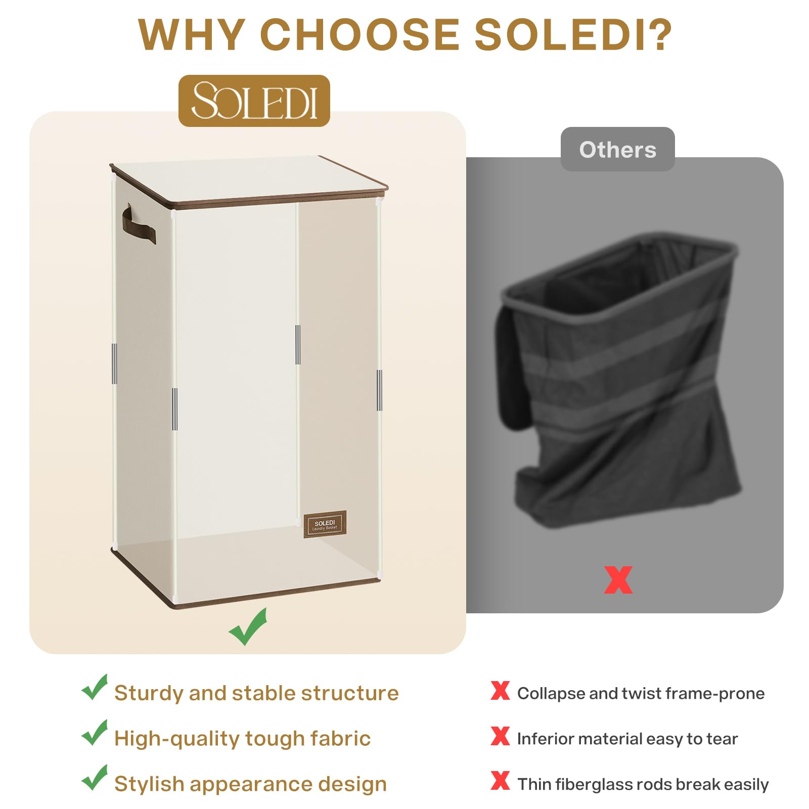 SOLEDI Laundry Hamper with Lid - 100L XL - Large Laundry Basket with Removable Bag  Collapsible Laundry Baskets  Convenient Storage - Hampers for Laundry for Bedroom  Bathroom  Closet  Dorm  Off-White